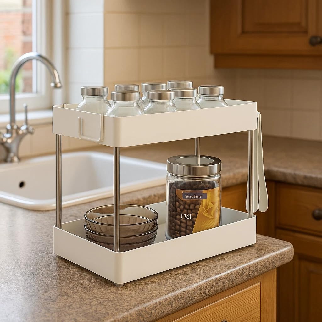 Kitchen Countertop Storage Rack Organiser Side Hooks Spice Under Sink Batrhoom 40x22x31 cm