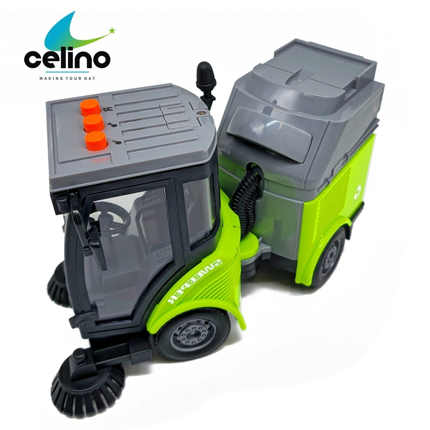 Street Sweeper Truck Toy for Kids | City Vehicle with Lights & Sound Friction Powered 1:16 Scale