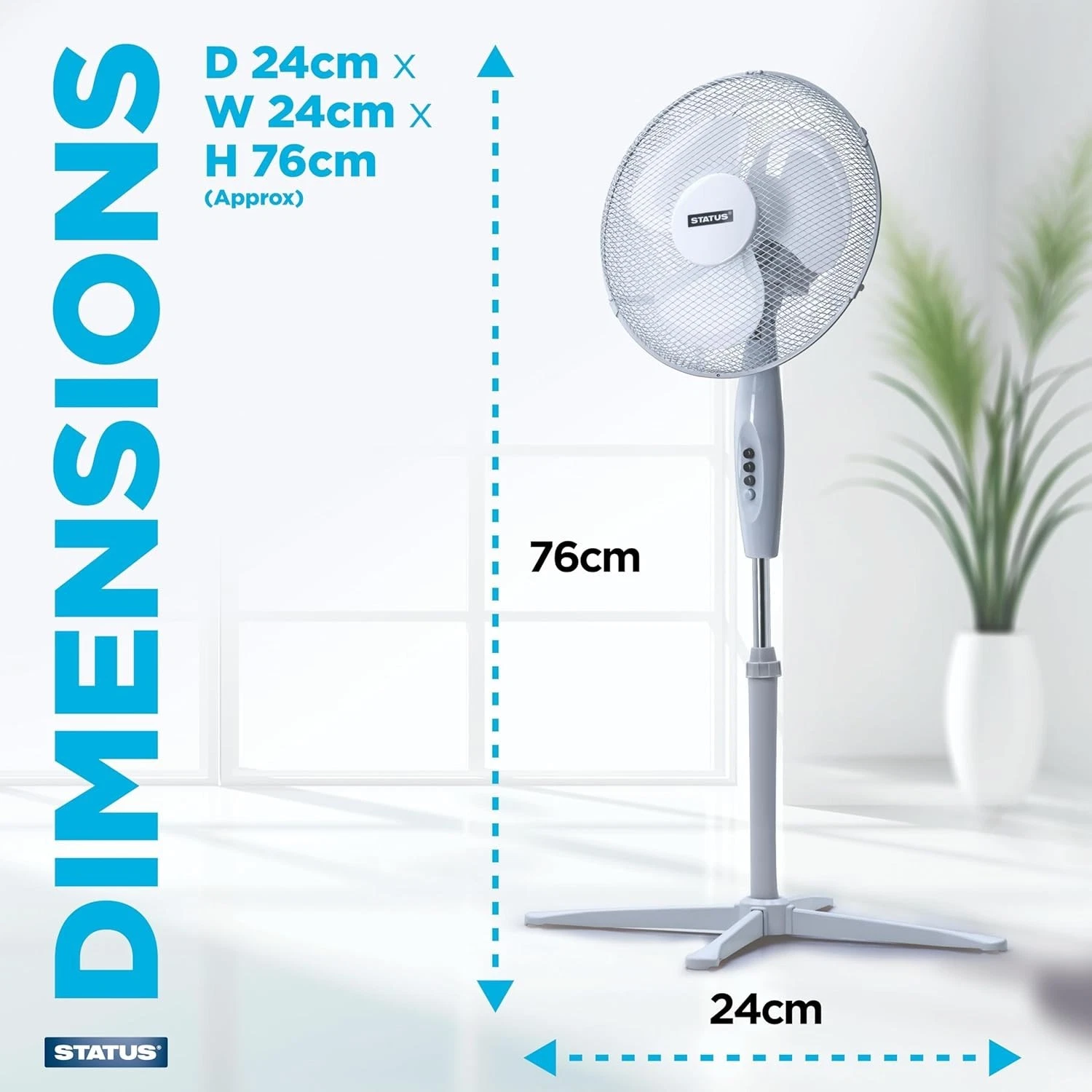 16 Inch Pedestal Fan 3 Speed Oscillating Adjustable Height Cooling Fan White UK