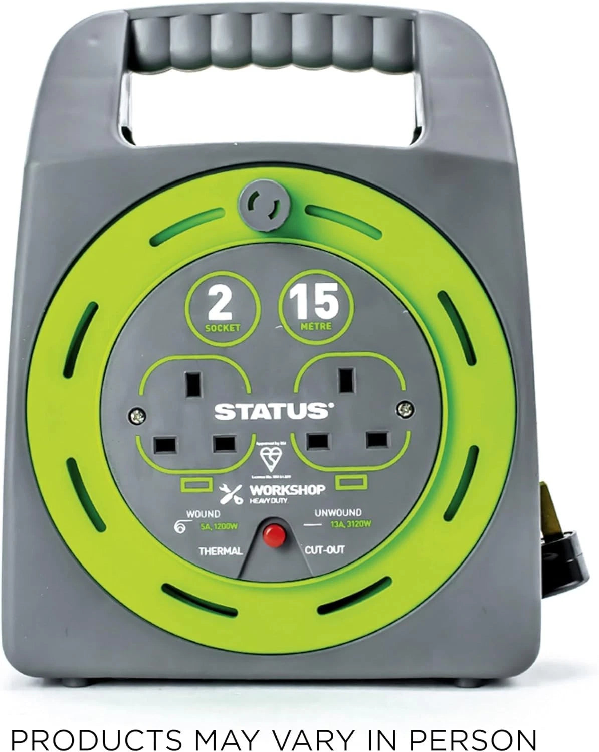 15m Extension Lead Reel – 2 Socket 13A Heavy Duty Cable Reel with Thermal Cut-Out for Indoor & Outdoor Use