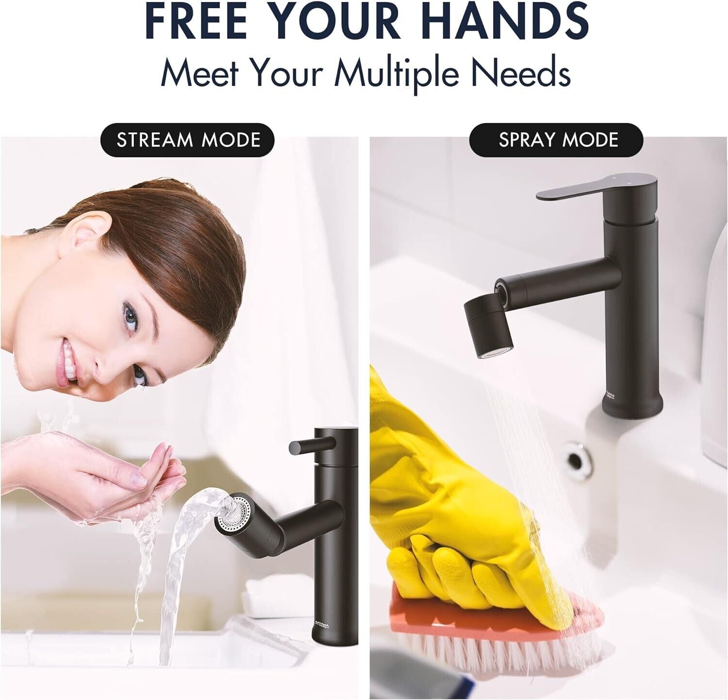 Black Basin Sink Mixer Tap | 360° Rotating Bathroom Faucet with Dual Flow Modes | Modern Sink Tap