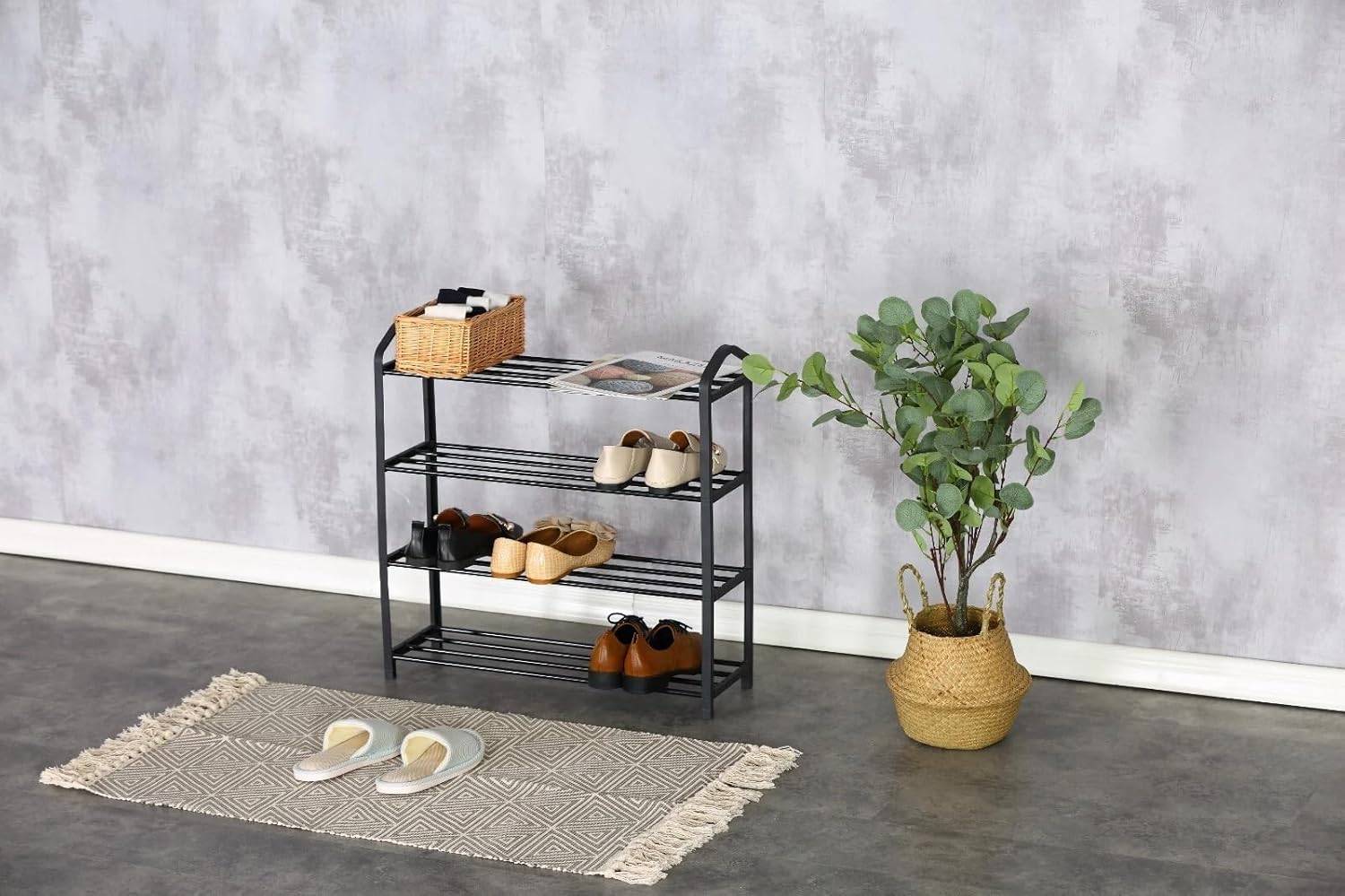 4 Tier Shoe Rack Shoe Storage Organiser Storage Rack Hallway 12-14 Pairs 62x20x62 cm