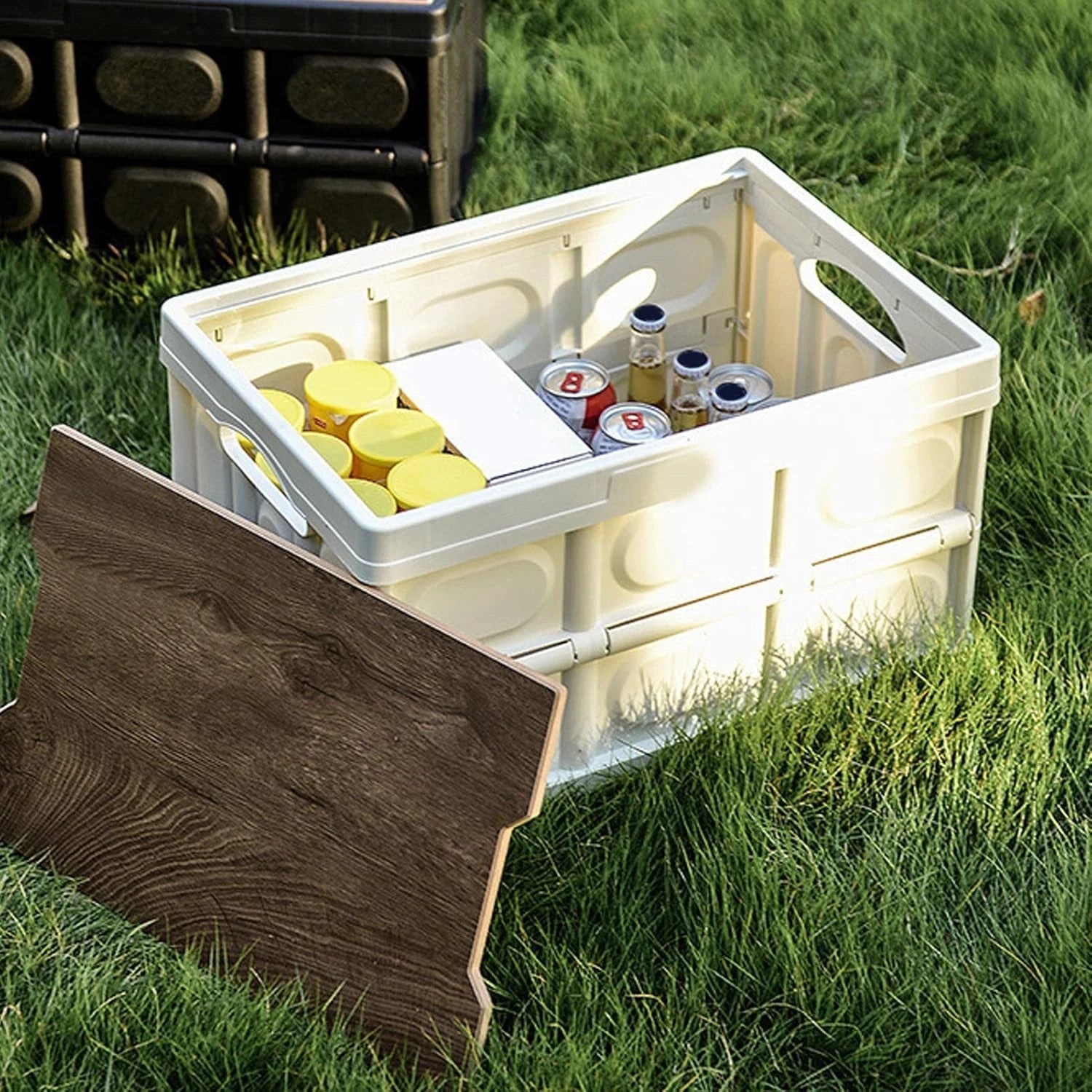 Folding Storage Boxes With Lid Plastic Box Collapsible Stackable Organiser Crate