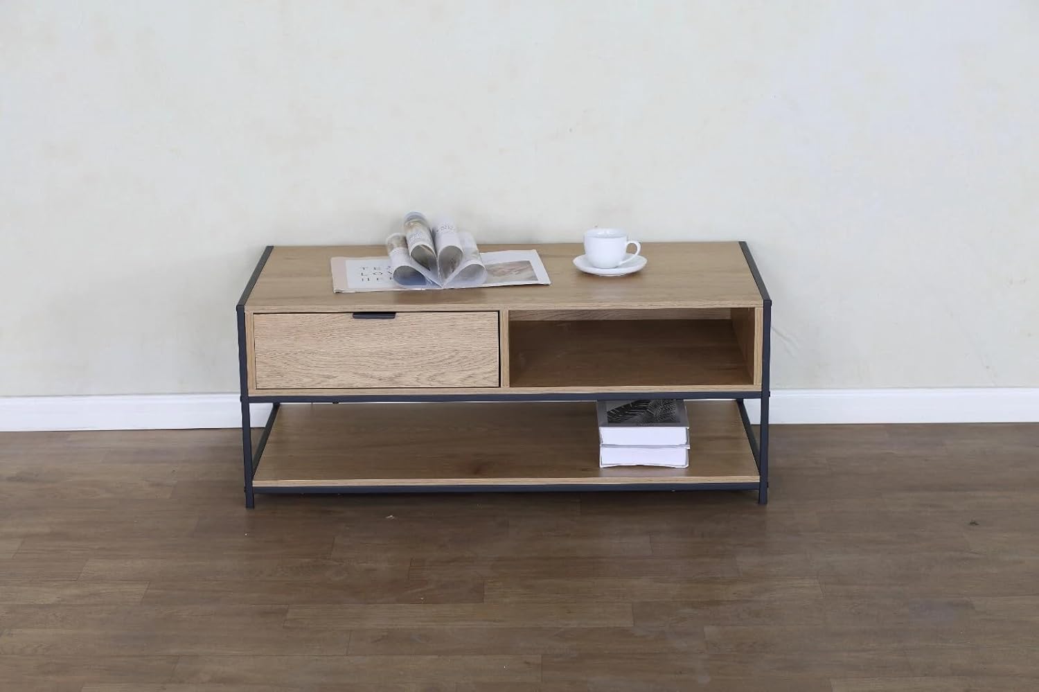Coffee Table with Drawer Storage 2 Tier Industrial Style Living Room Furniture 100x50x40 cm