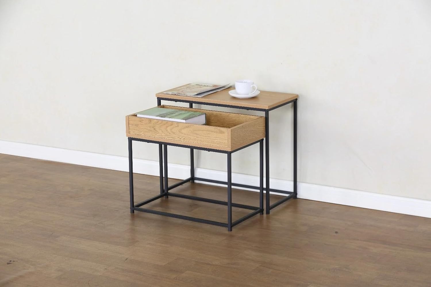 Nesting Coffee Tables Set of 2 Nest Stacking Side End Table Steel Metal Frame