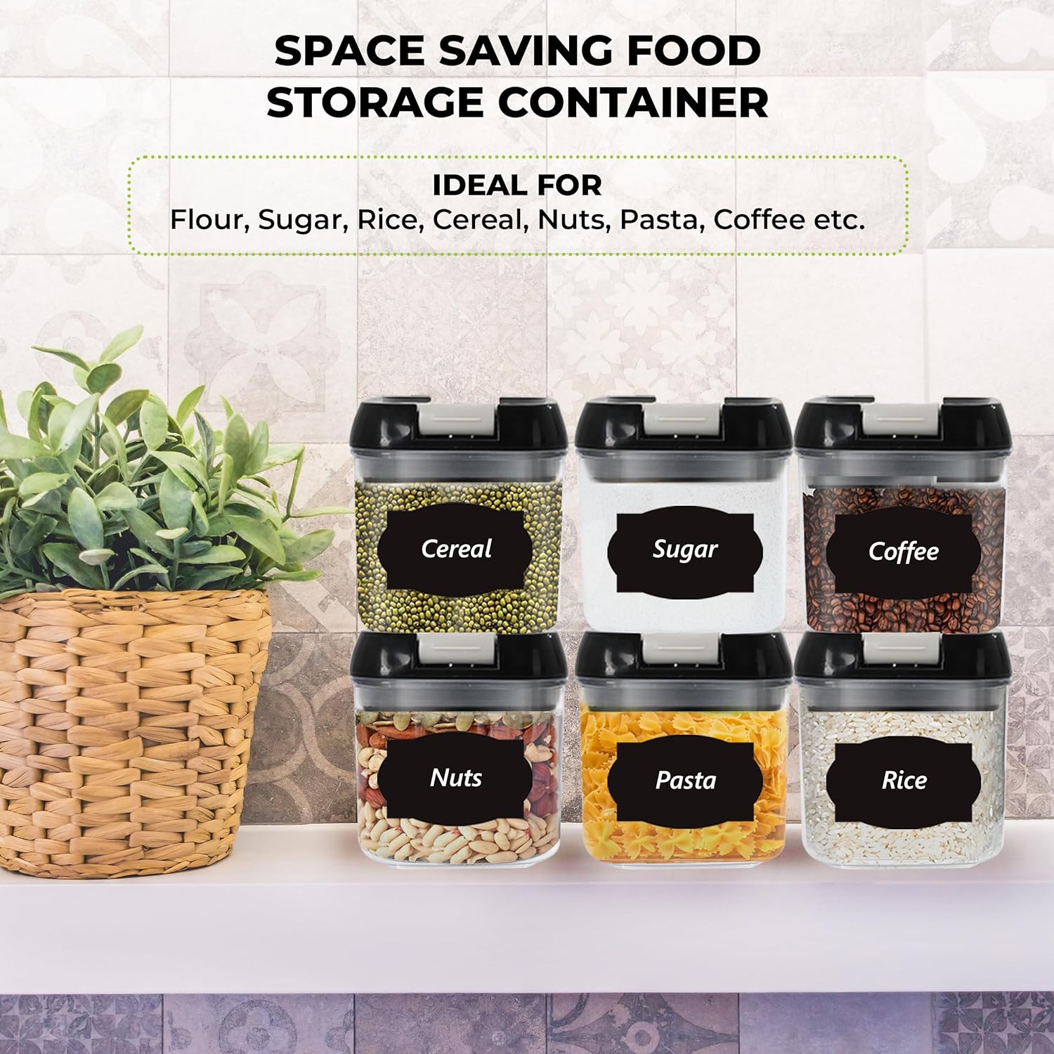 Top 3 Airtight Food Storage Containers – Pack Of 3 x 0.5L Plastic Storage Jars With 1 Marker, 10 Labels and 6 Measuring Spoons – For Flour, Cereals, Grains, Sugar, Nuts, Pasta etc (Pack of 3 x0.5L)