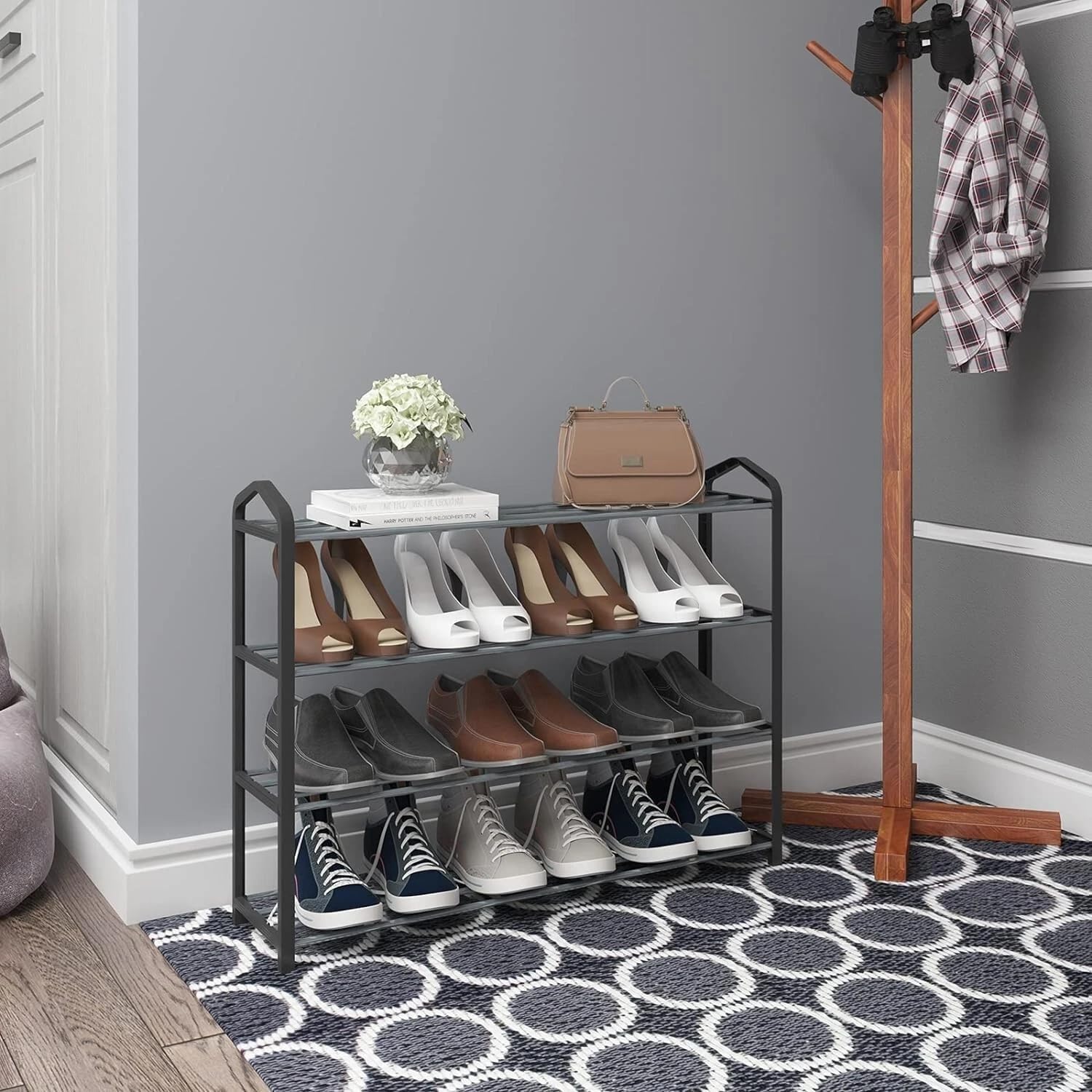 4 Tier Shoe Rack Shoe Storage Organiser Storage Rack Hallway 12-14 Pairs 62x20x62 cm