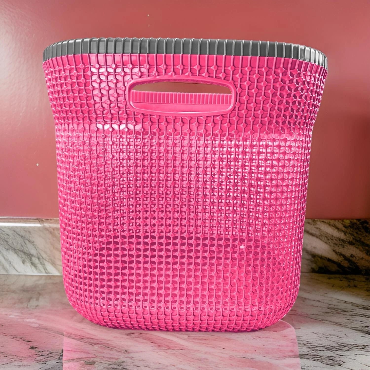 53L Plastic Rattan Laundry Basket Strong Washing Clothes Hamper Storage Knitted