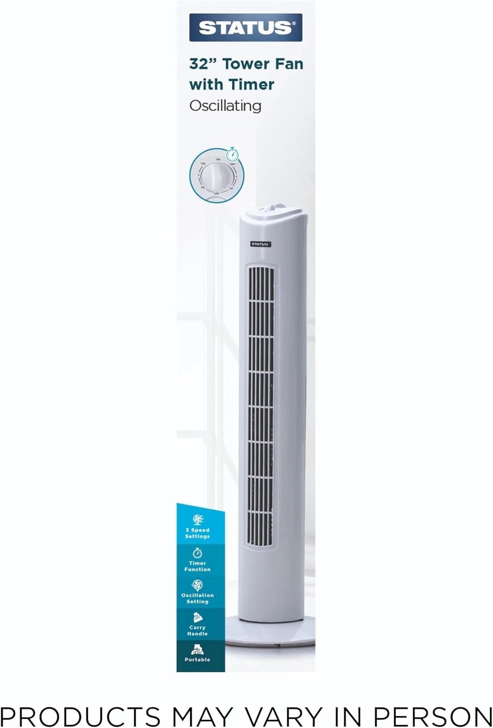 32 Inch Tower Fan Oscillating Slim Electric Standing Floor Cooling Fan 3 Speed