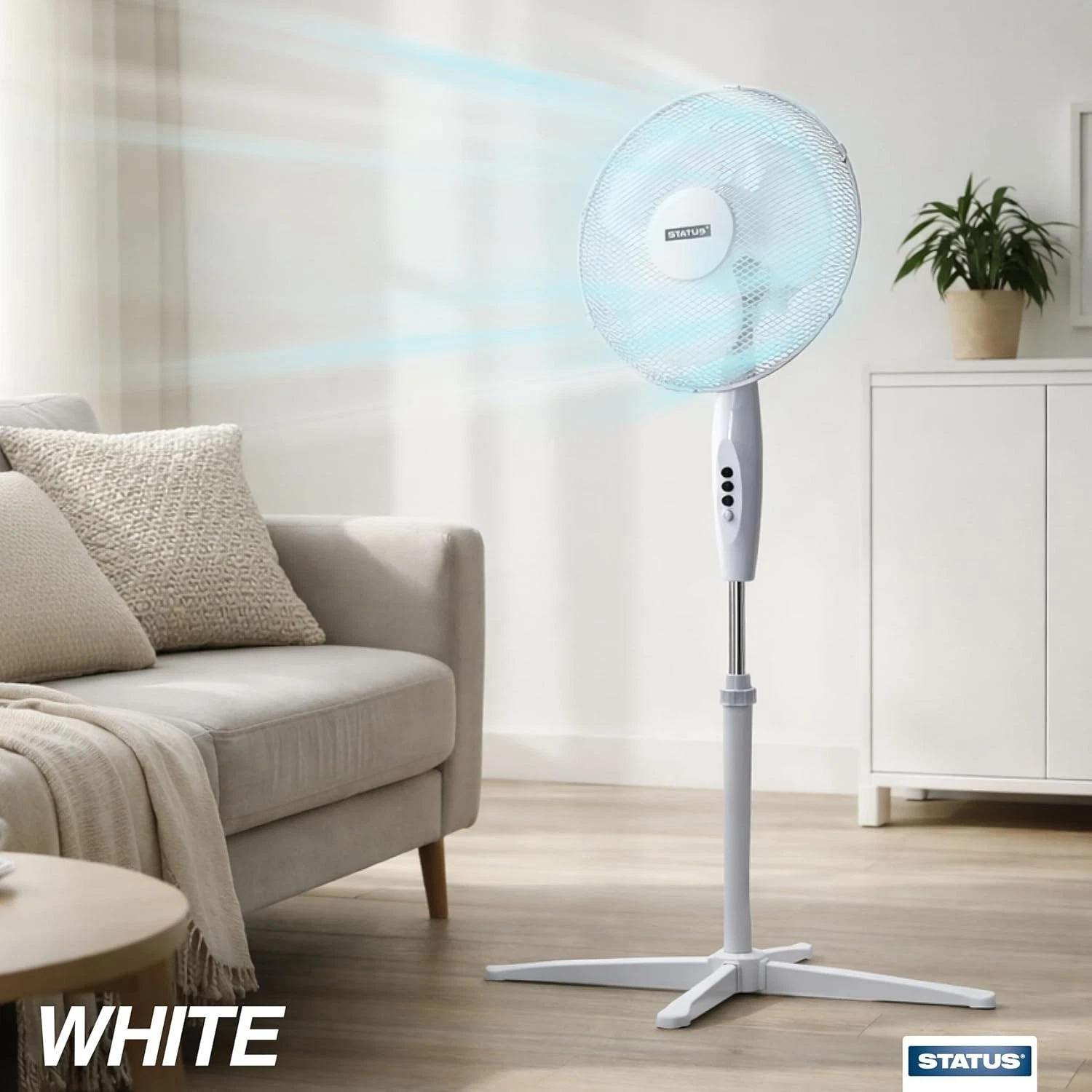 16 Inch Pedestal Fan 3 Speed Oscillating Adjustable Height Cooling Fan White UK