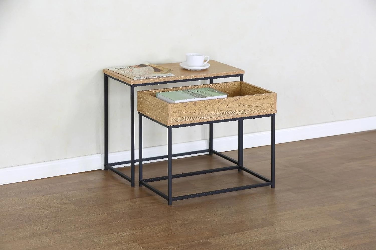 Nesting Coffee Tables Set of 2 Nest Stacking Side End Table Steel Metal Frame