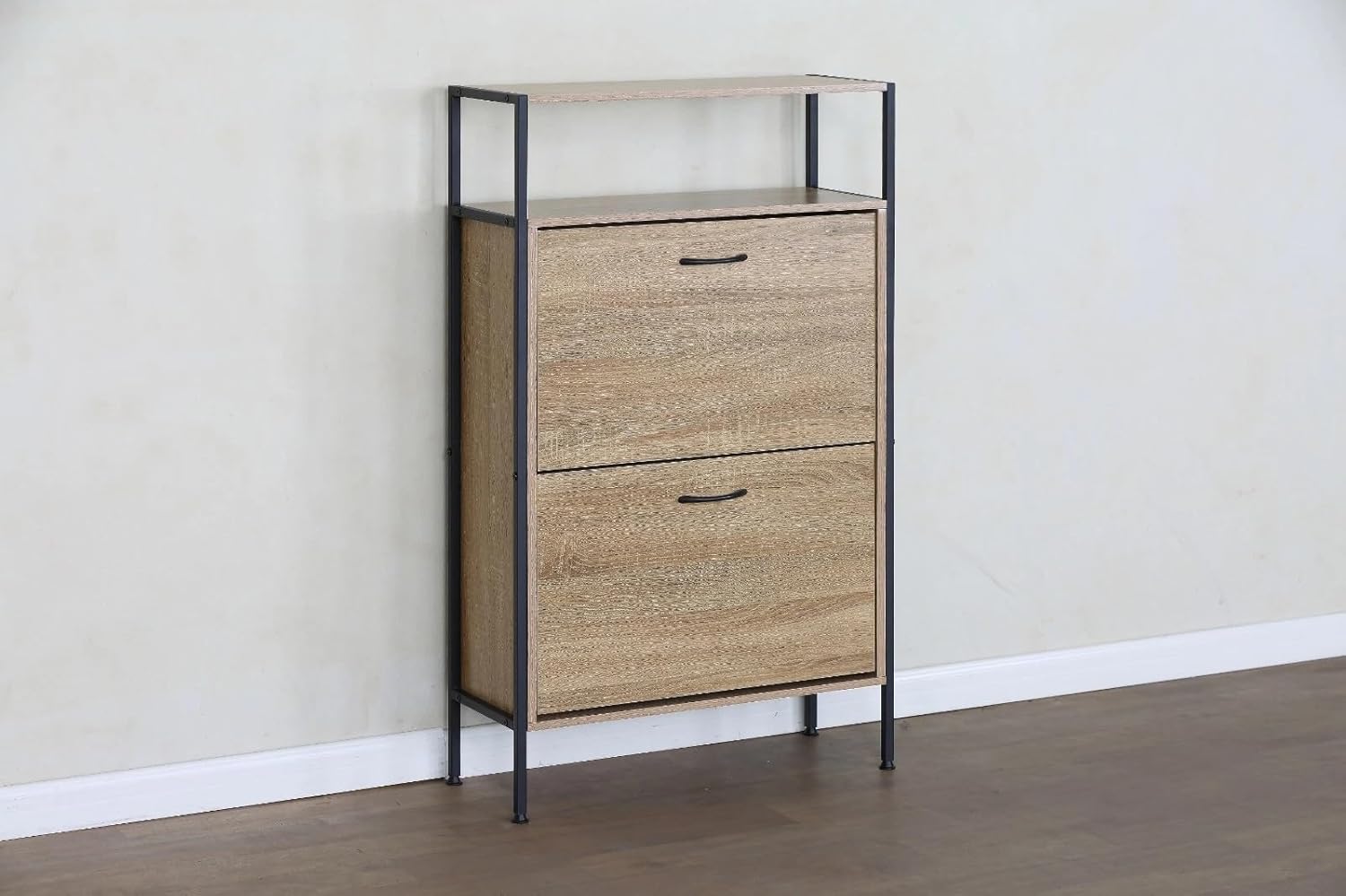 2 Drawer Shoe Cabinet Shoe Rack Storage Organiser Hallway Furniture Unit 63x24x105 cm