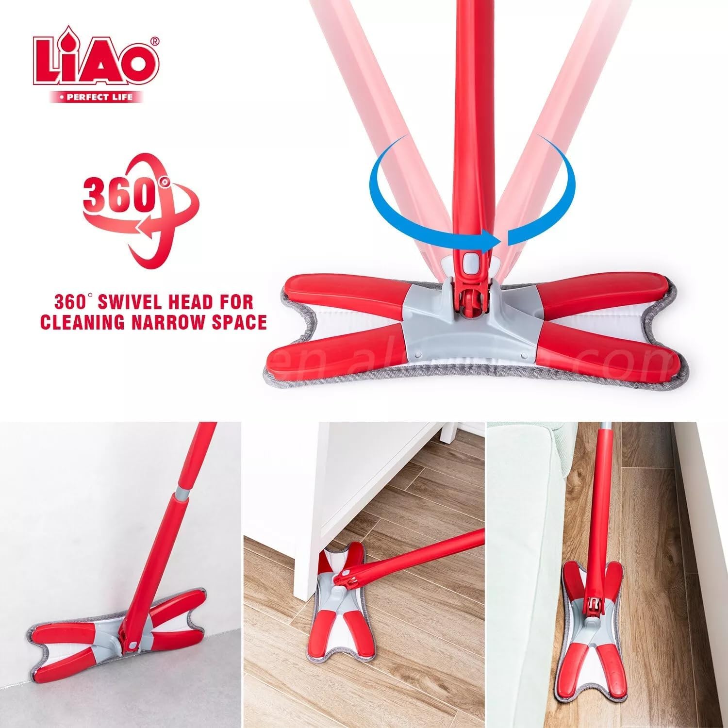 X-Type Microfibre Flat Mop Self-Wringing System – Wet & Dry Floor Cleaning Mop for Kitchen & Bathroom Tiles | 360° Rotating Head with Reusable Microfiber Pad