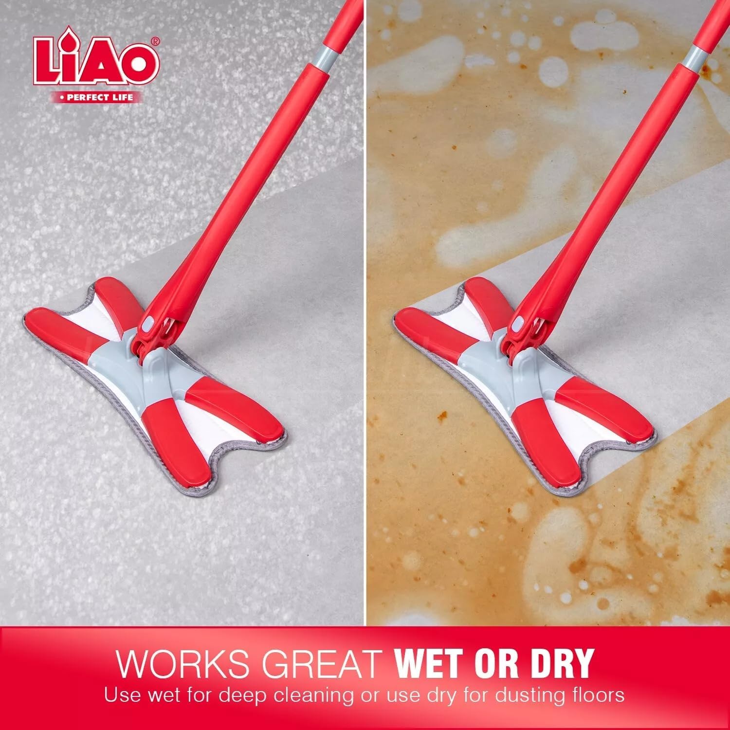 X-Type Microfibre Flat Mop Self-Wringing System – Wet & Dry Floor Cleaning Mop for Kitchen & Bathroom Tiles | 360° Rotating Head with Reusable Microfiber Pad