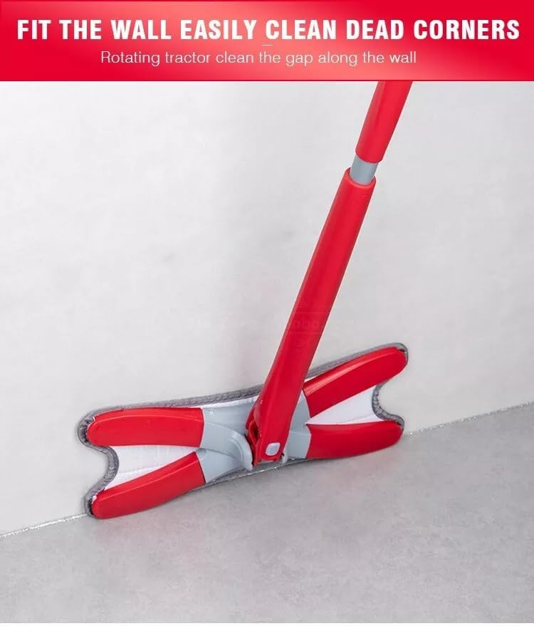 X-Type Microfibre Flat Mop Self-Wringing System – Wet & Dry Floor Cleaning Mop for Kitchen & Bathroom Tiles | 360° Rotating Head with Reusable Microfiber Pad
