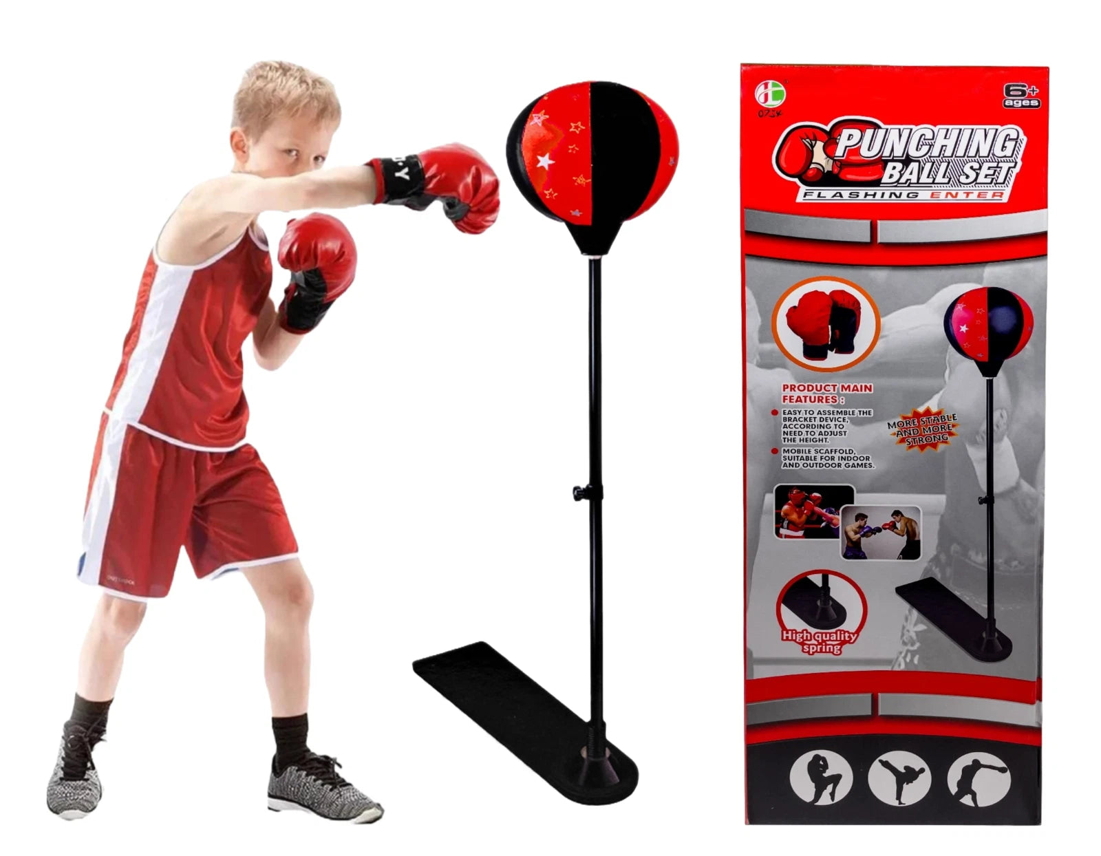 Kids Adjustable Boxing Punch Ball Set with Gloves, Mitts & Air Pump – Junior Training Toy
