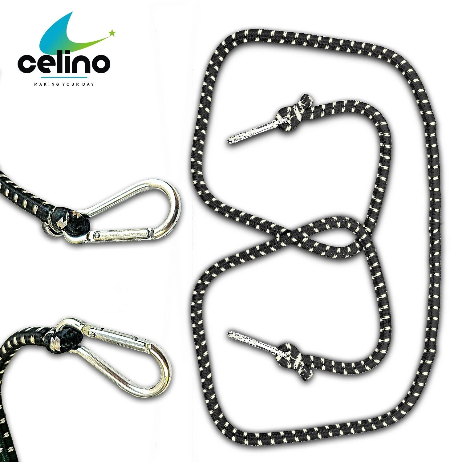 Bungee Luggage Straps Cord With Carabiner Clip 10mm x 1.5m Rope Trolley Car Bike