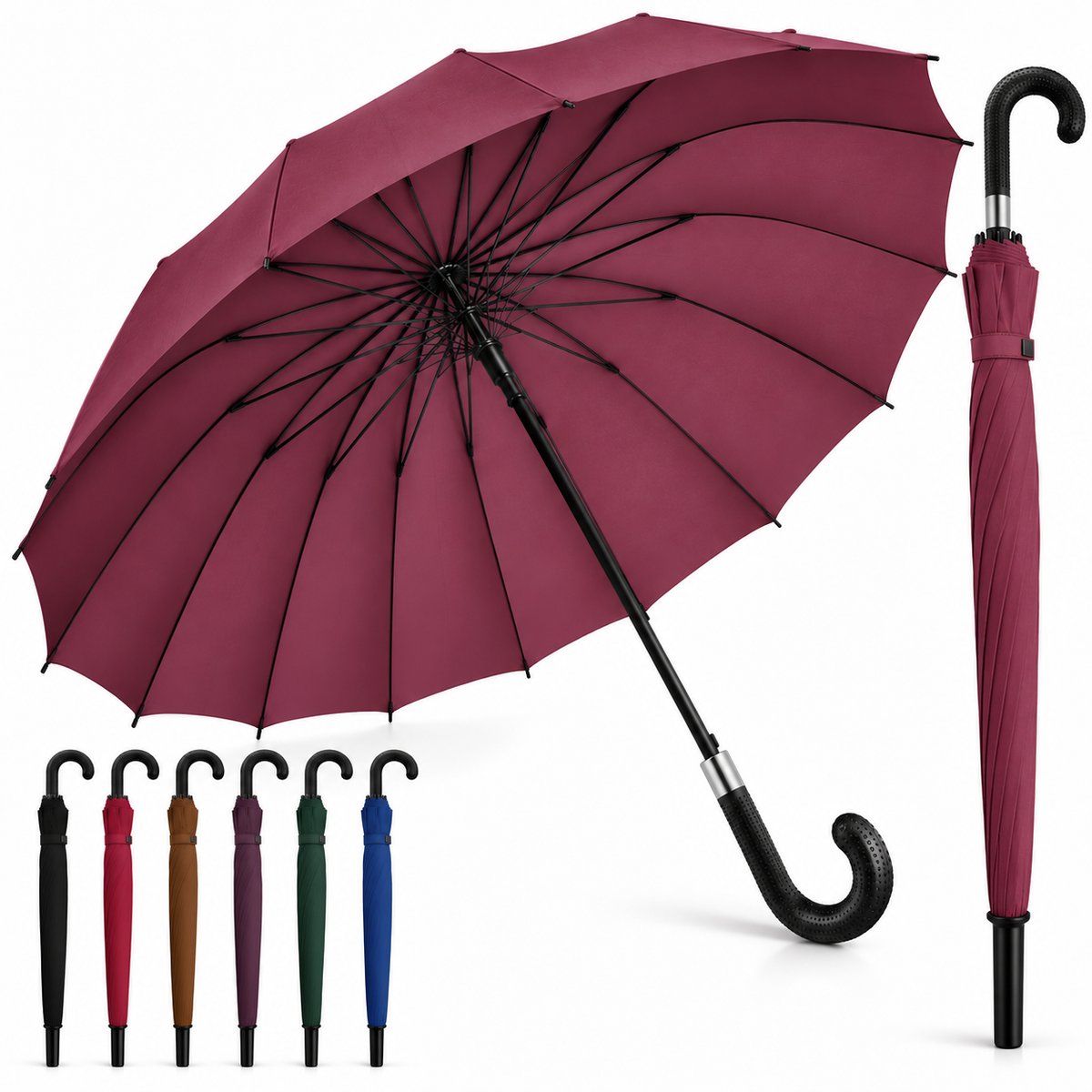 54” Large Umbrella Windproof Strong Brolly For Men Women Automatic Оpen Anti UV