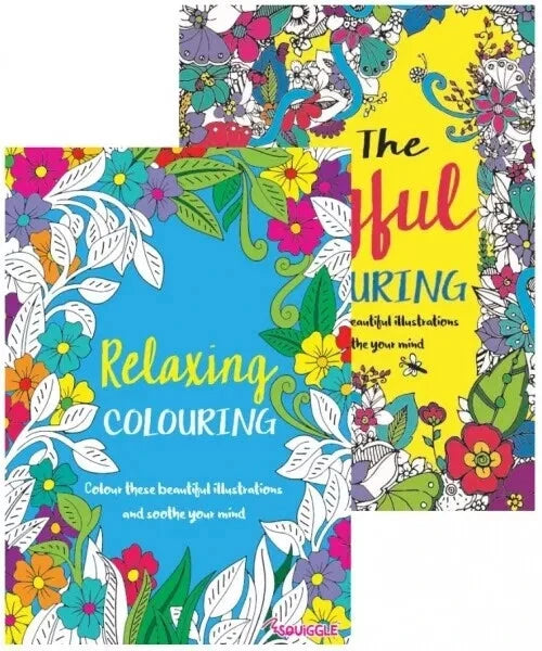 2pk A4 Colouring Books Flower Animals Relax Colour Therapy Anti Stress Book