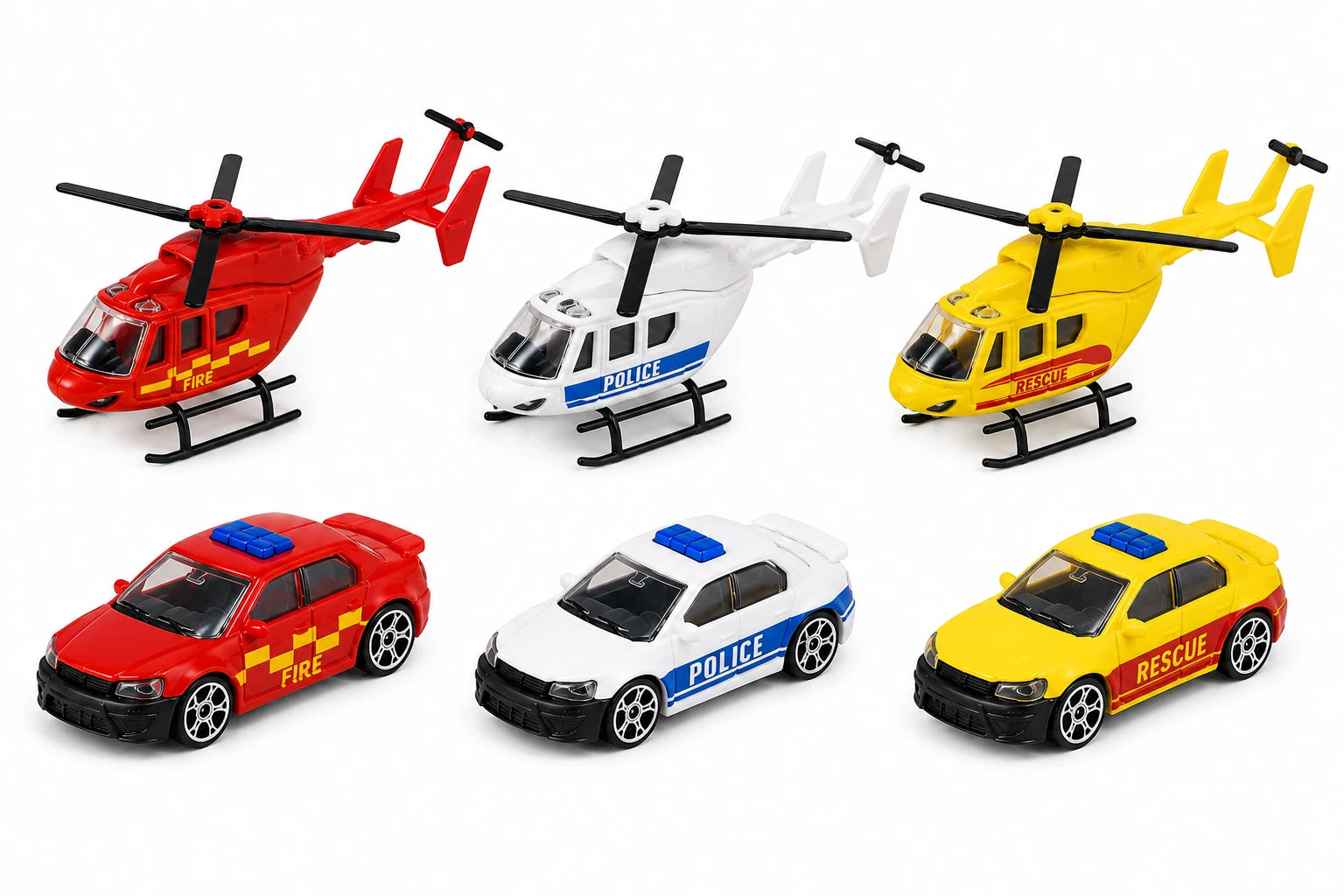 Kids Emergency Vehicle Toy Set Police Car Rescue Helicopter Toys Girls Boys Gift