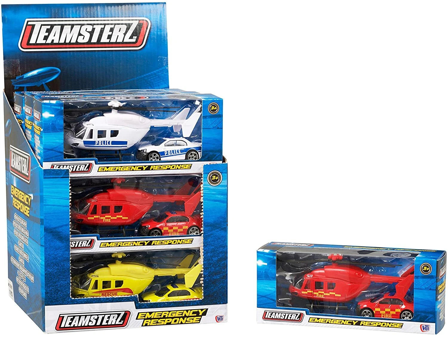 Kids Emergency Vehicle Toy Set Police Car Rescue Helicopter Toys Girls Boys Gift