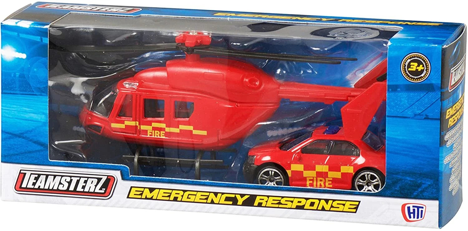 Kids Emergency Vehicle Toy Set Police Car Rescue Helicopter Toys Girls Boys Gift