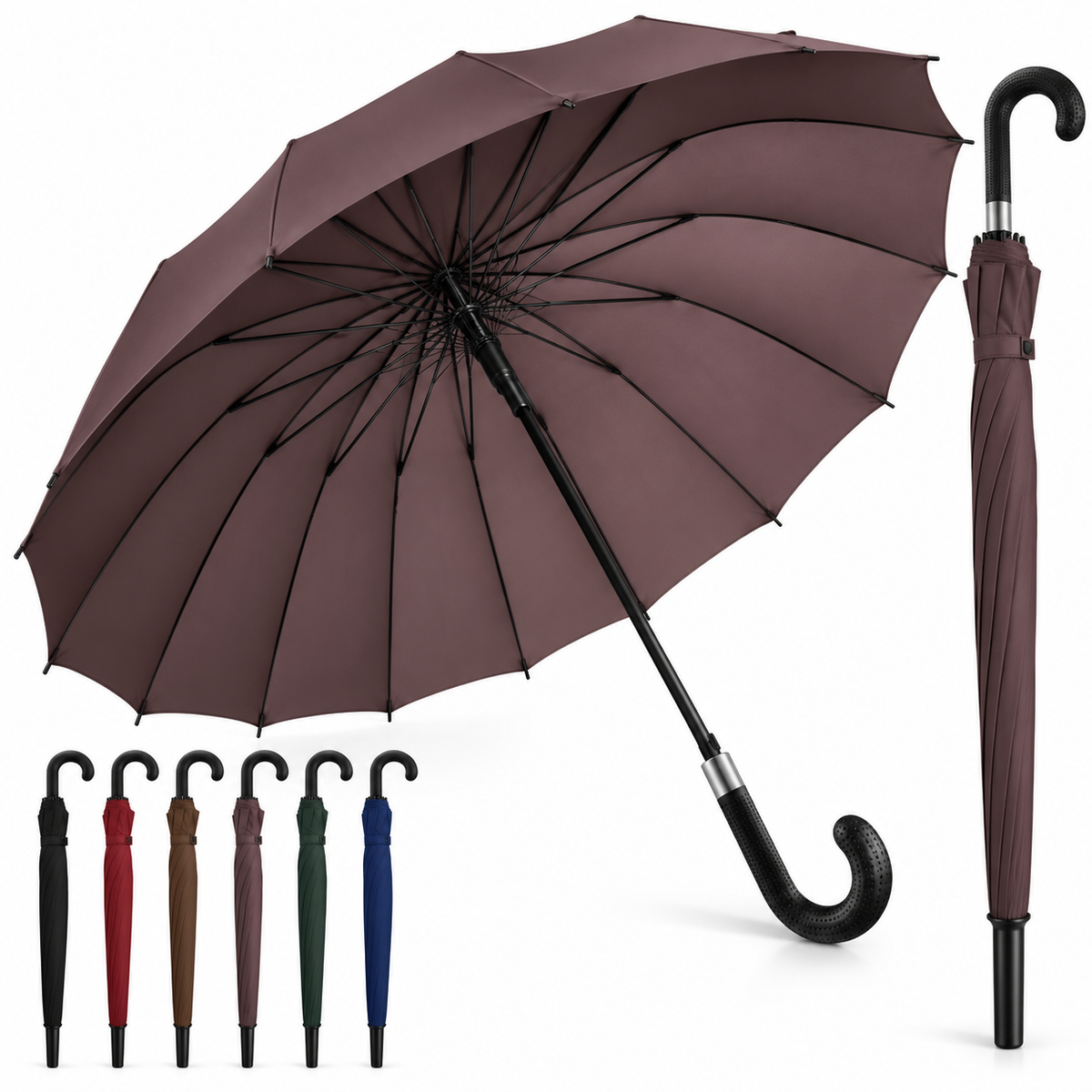 54” Large Umbrella Windproof Strong Brolly For Men Women Automatic Оpen Anti UV