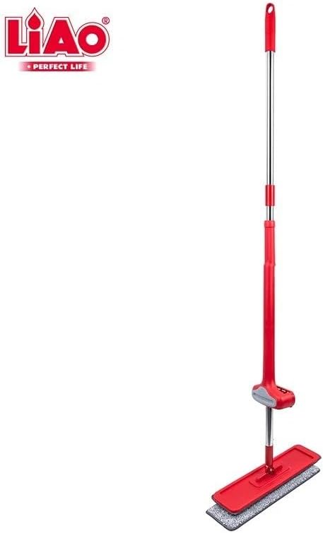Microfiber Self-Squeeze Wringing Mop with Long Stainless Steel Handle – Flat Floor Cleaning Mop with Reusable Microfiber Pads