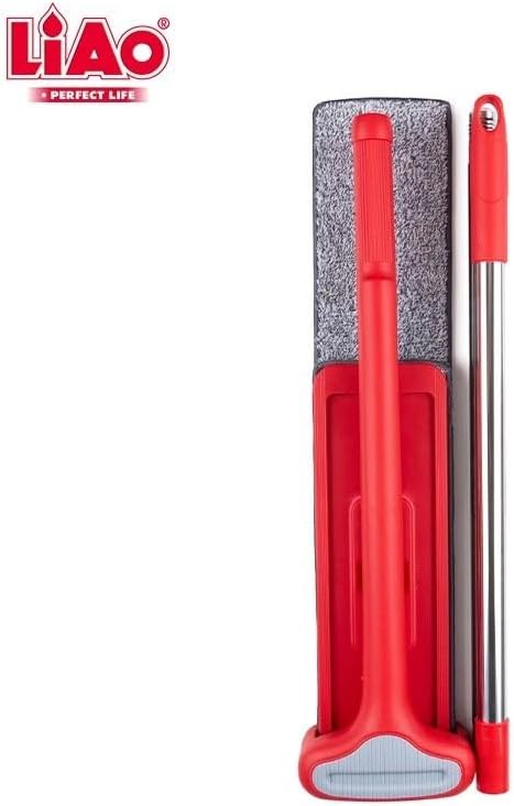 Microfiber Self-Squeeze Wringing Mop with Long Stainless Steel Handle – Flat Floor Cleaning Mop with Reusable Microfiber Pads