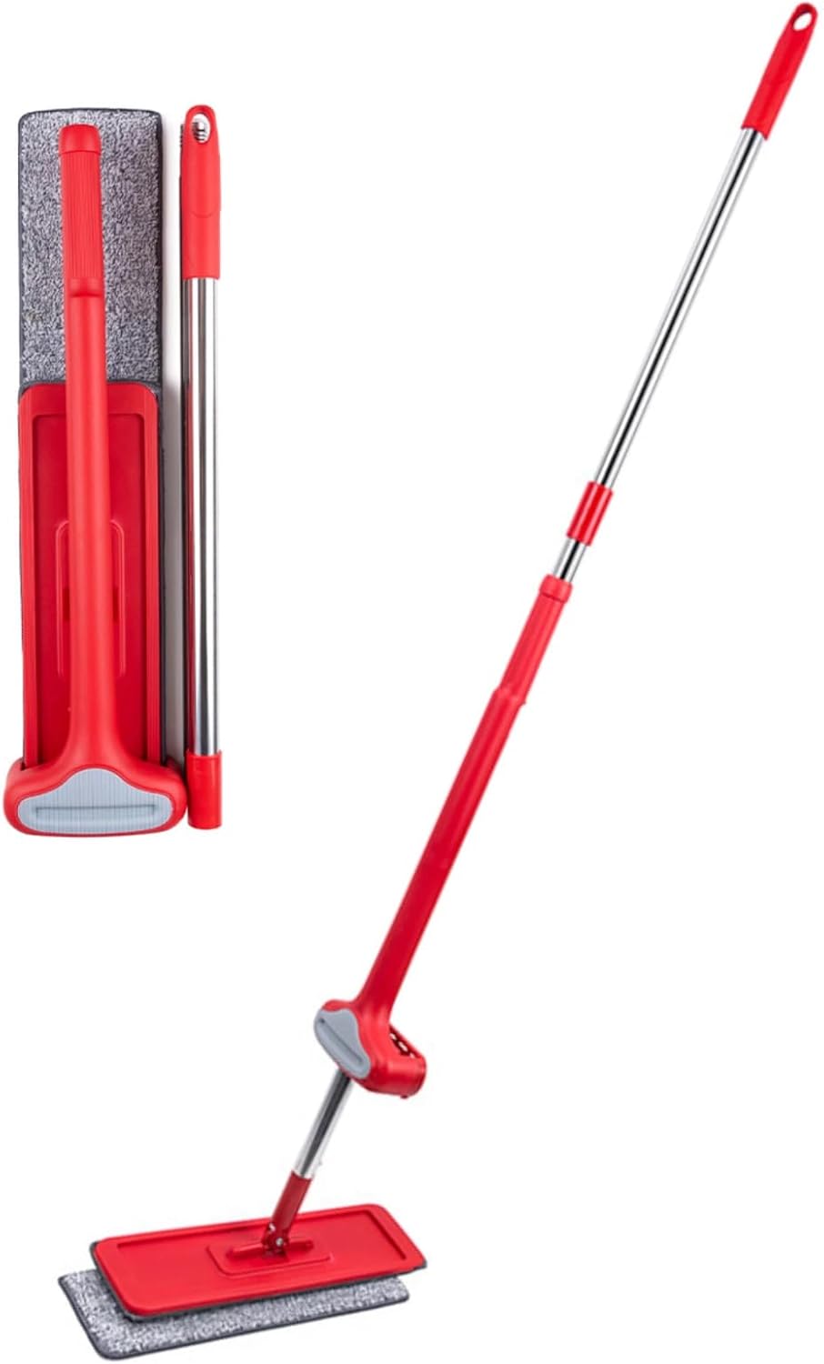 Microfiber Self-Squeeze Wringing Mop with Long Stainless Steel Handle – Flat Floor Cleaning Mop with Reusable Microfiber Pads