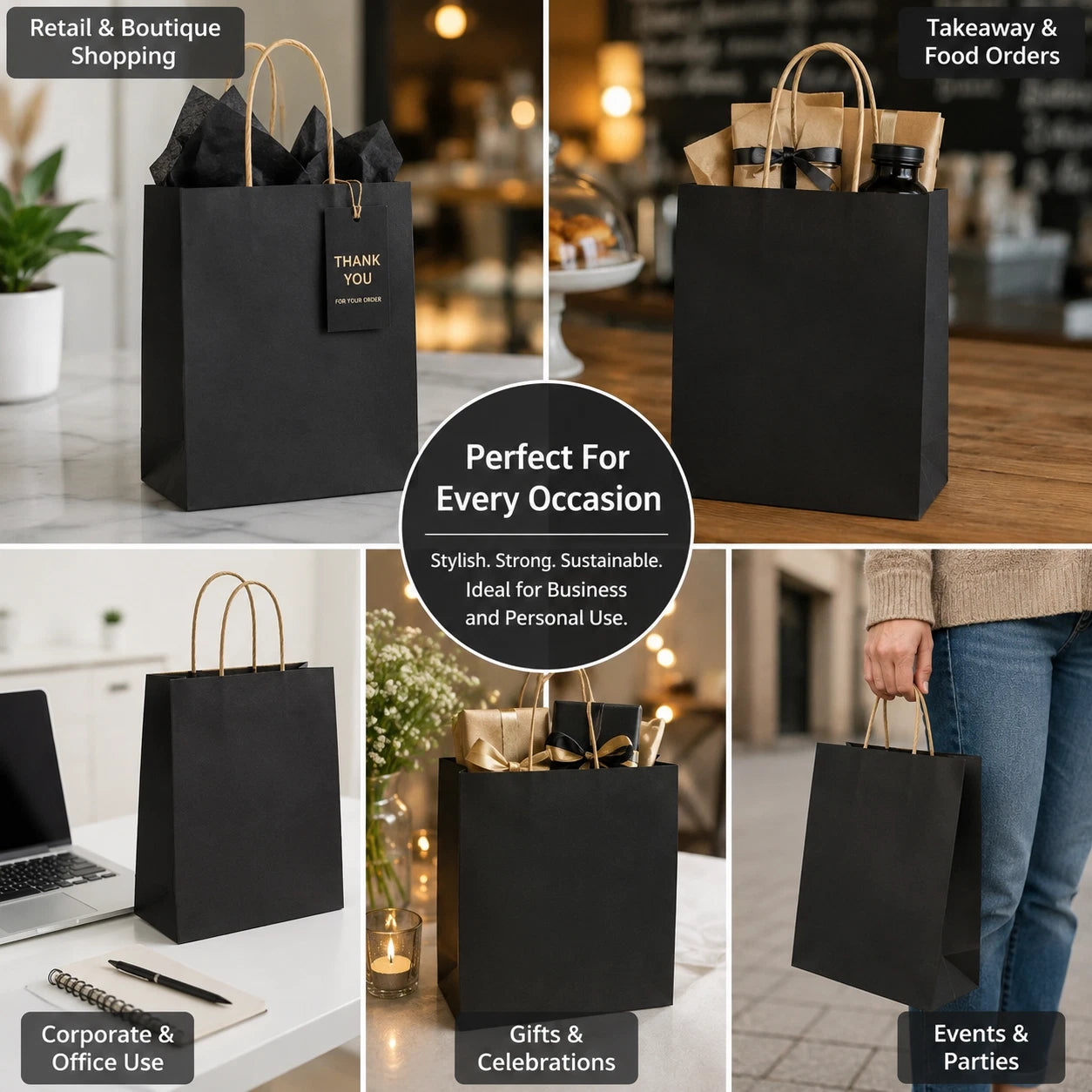 Paper Gift Bags with Handles Medium Kraft Shopping Retail Carrier Party Takeaway