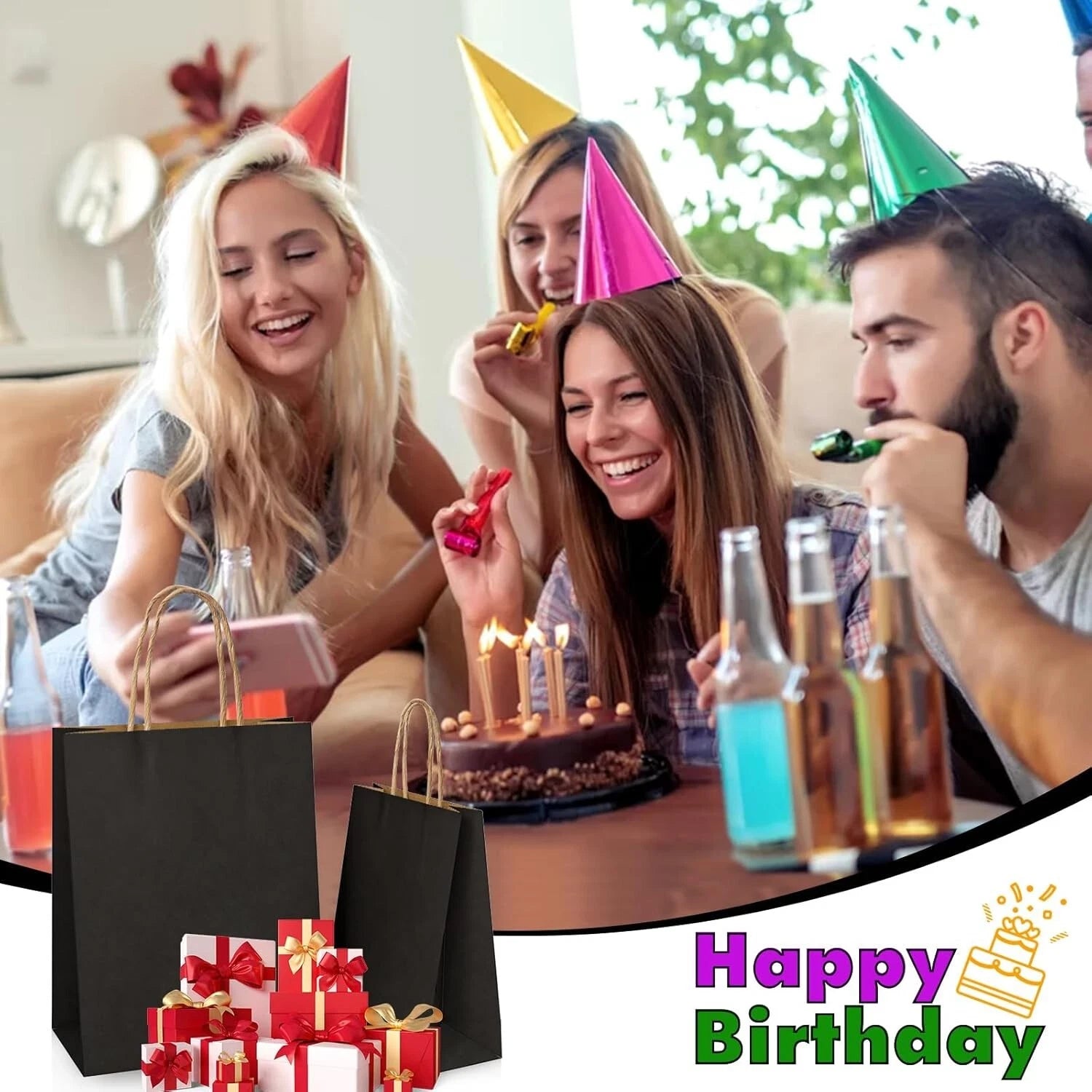 Paper Gift Bags with Handles Medium Kraft Shopping Retail Carrier Party Takeaway