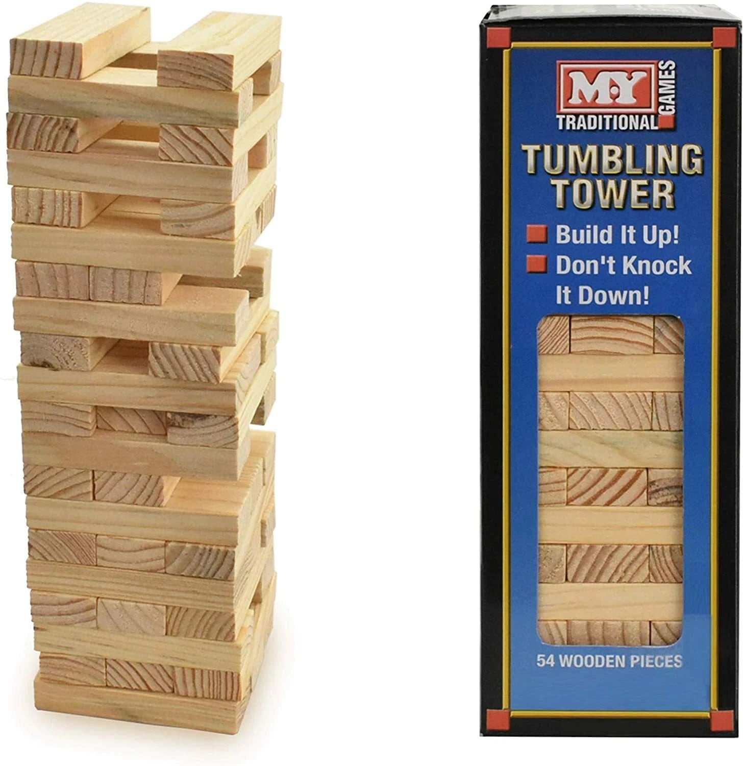 54Pc Wooden Tumbling Tower Game Traditional Stacking Family Kids Travel Friendly