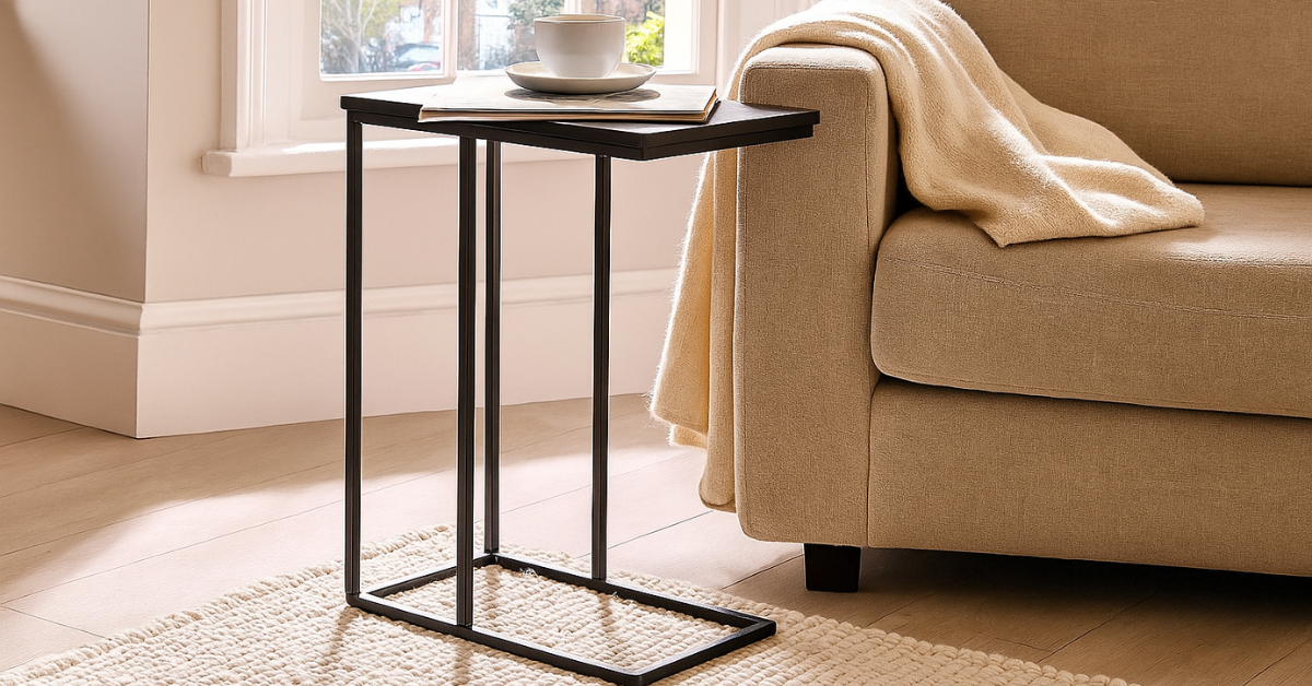 Side Table Sofa Bedside End Living Room Bedroom Coffee Snack Laptop C Shaped 40×30×66 cm
