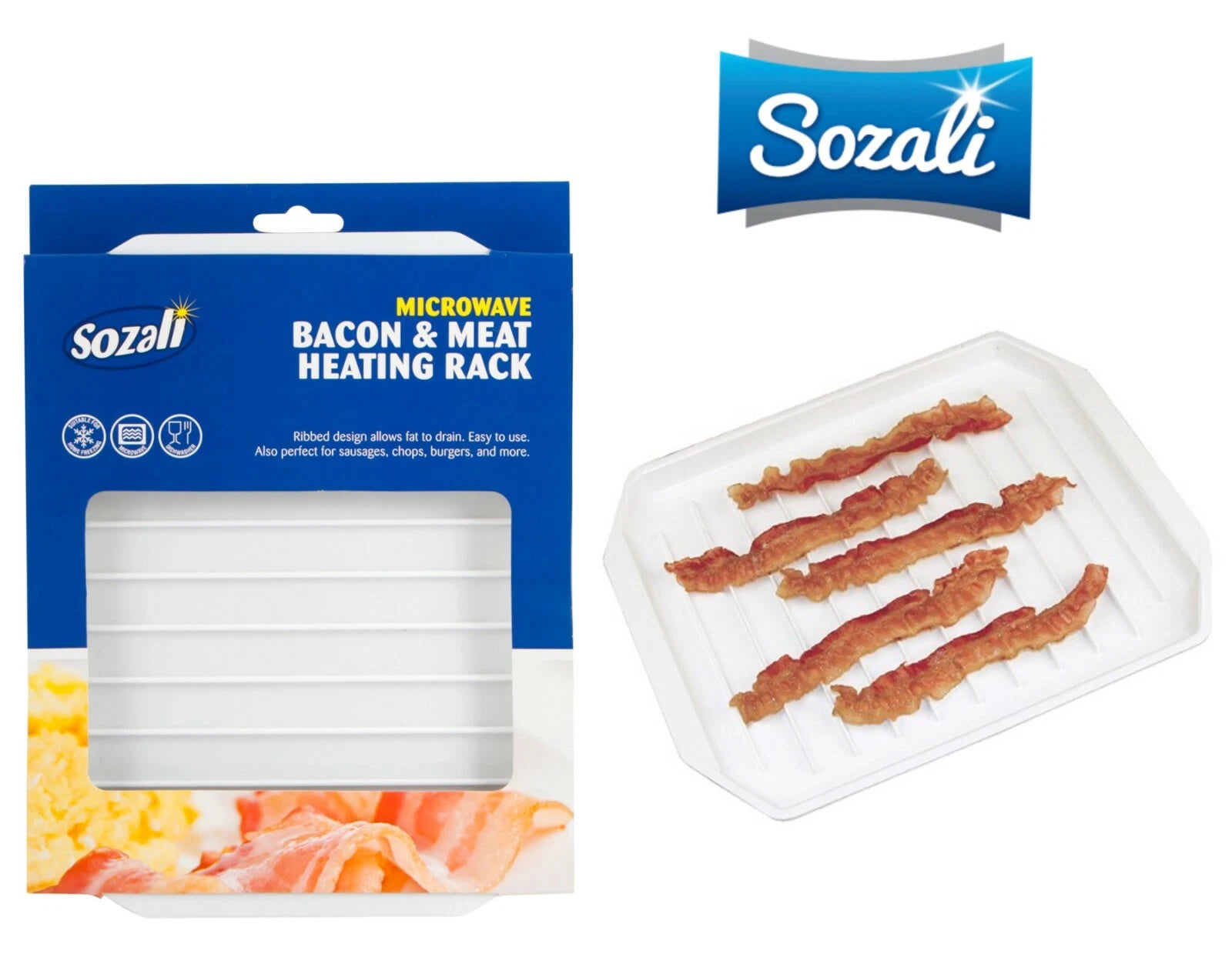 Plastic Microwave Tray Bacon Meat Rack Crisper Cooking Defrosting Ovenware