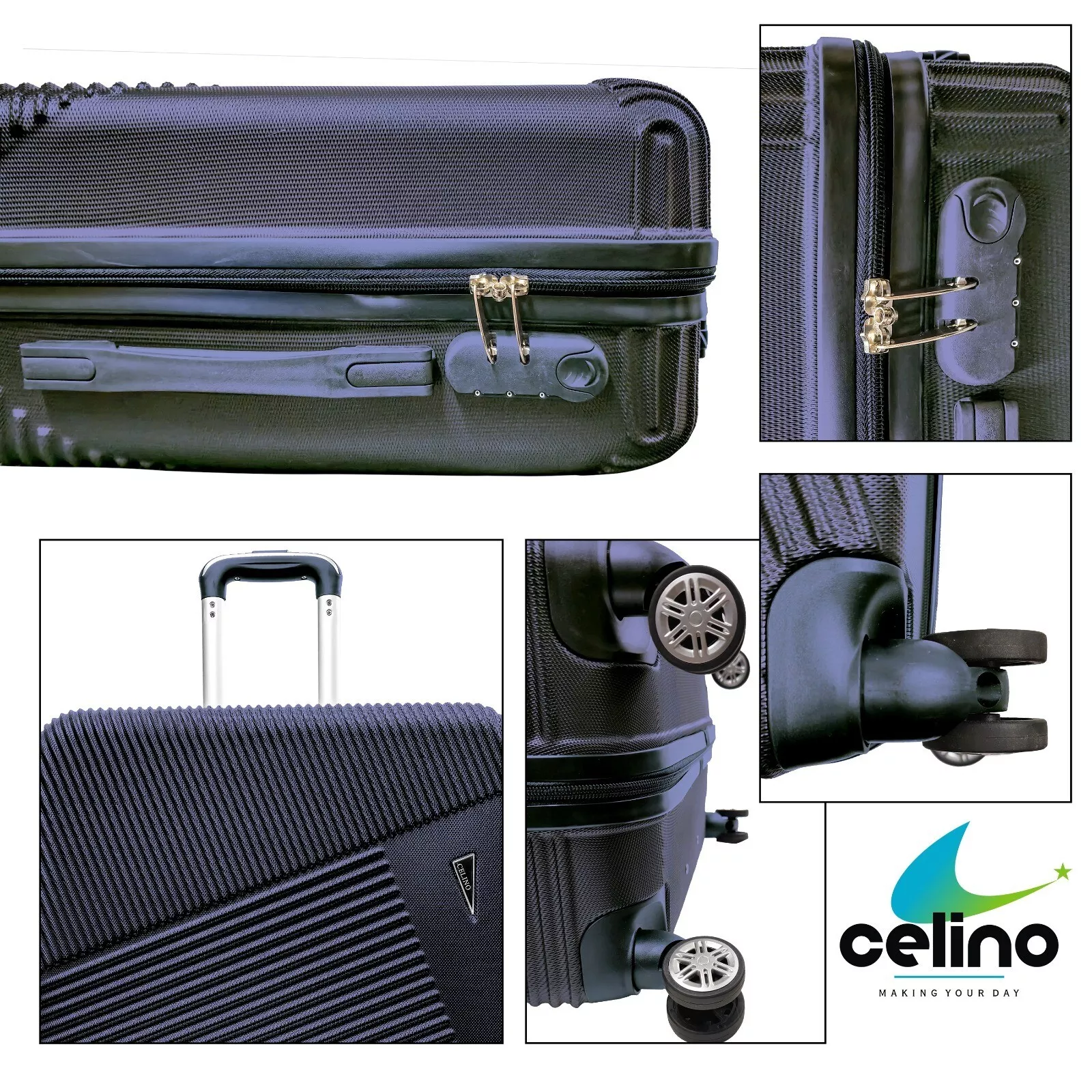 Suitcase Set of 3 Lightweight ABS Hard Shell 4 Wheel Luggage Set Travel Trolley