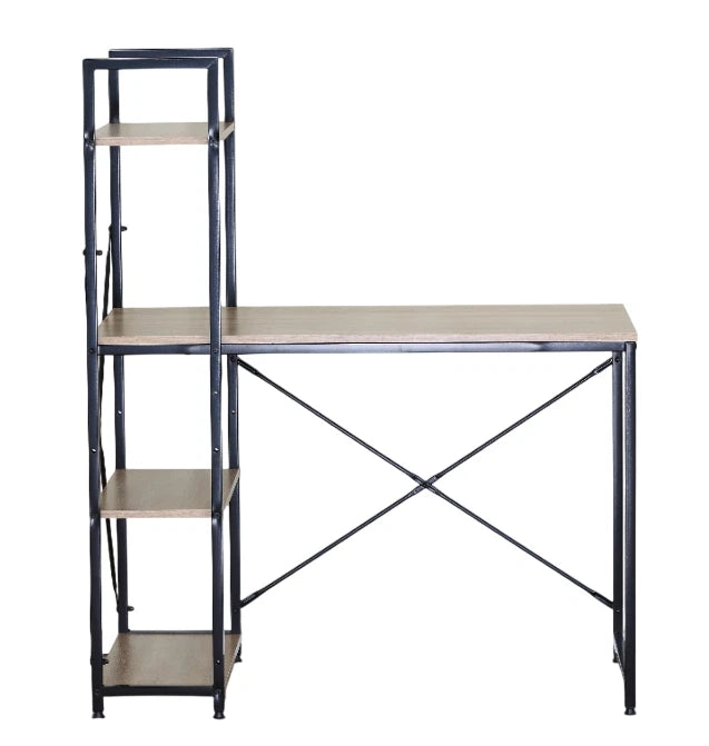 Computer Desk with 4-Tier Storage Shelves – Home Office Study Writing Workstation with Bookshelf Design