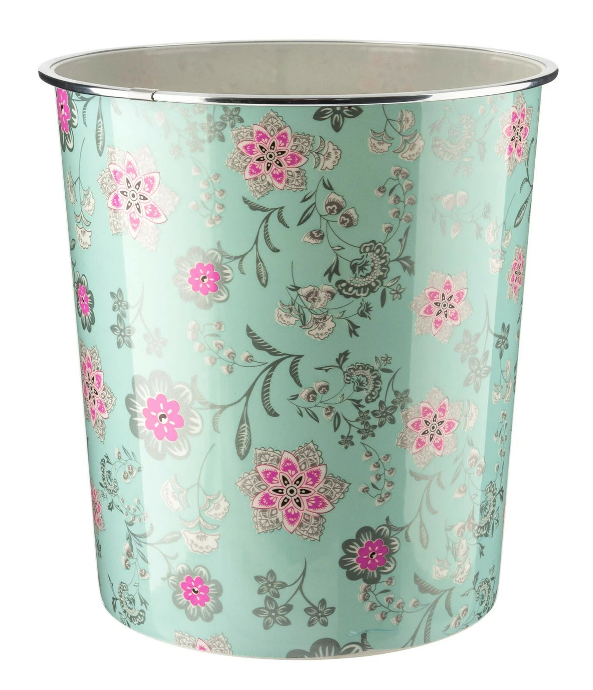 7.7L Waste Paper Dust Bin Rubbish Round Plastic Floral Office Bathroom Kitchen