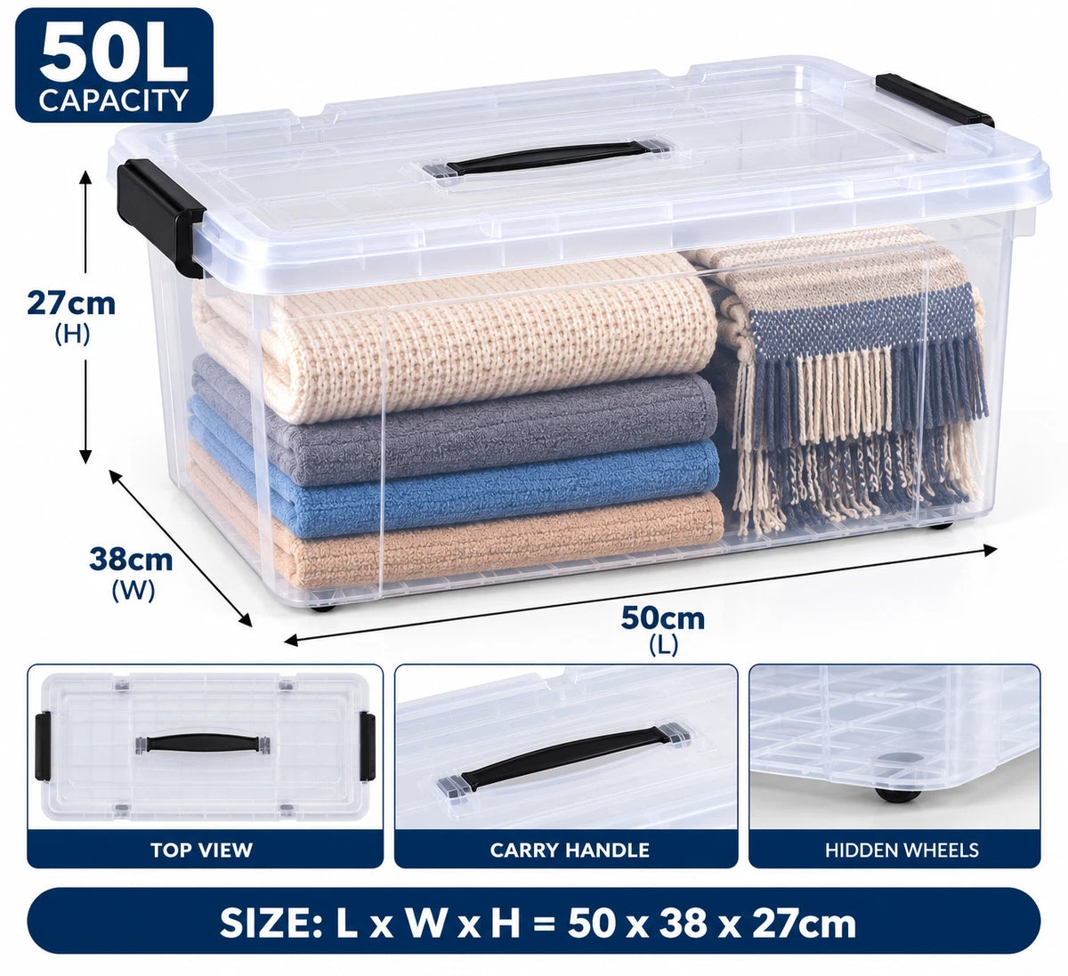 Clear Plastic Storage Boxes with Lids Stackable Box Strong Home Office Kitchen