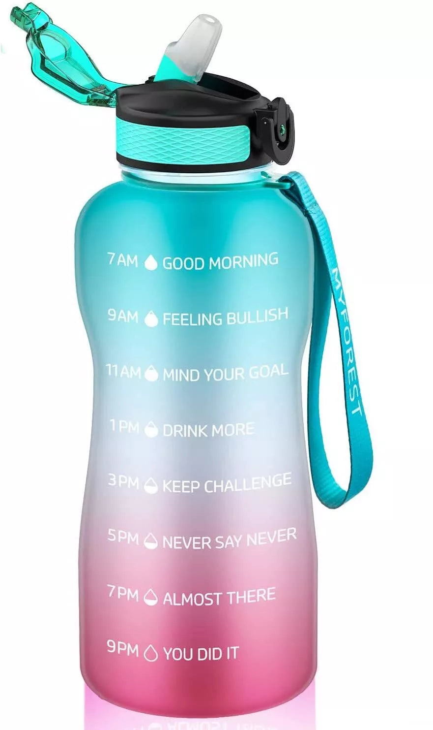 2L Water Bottle with Straw – Leakproof BPA-Free Gym & Sports Bottle with Time Markings