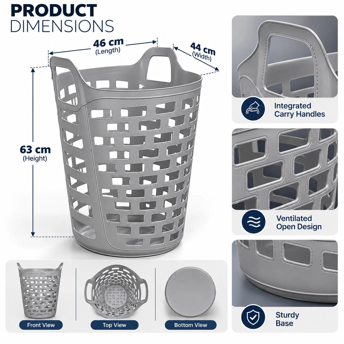70L Plastic Laundry Basket Flexi Lightweight Utility Storage Washing Clothes