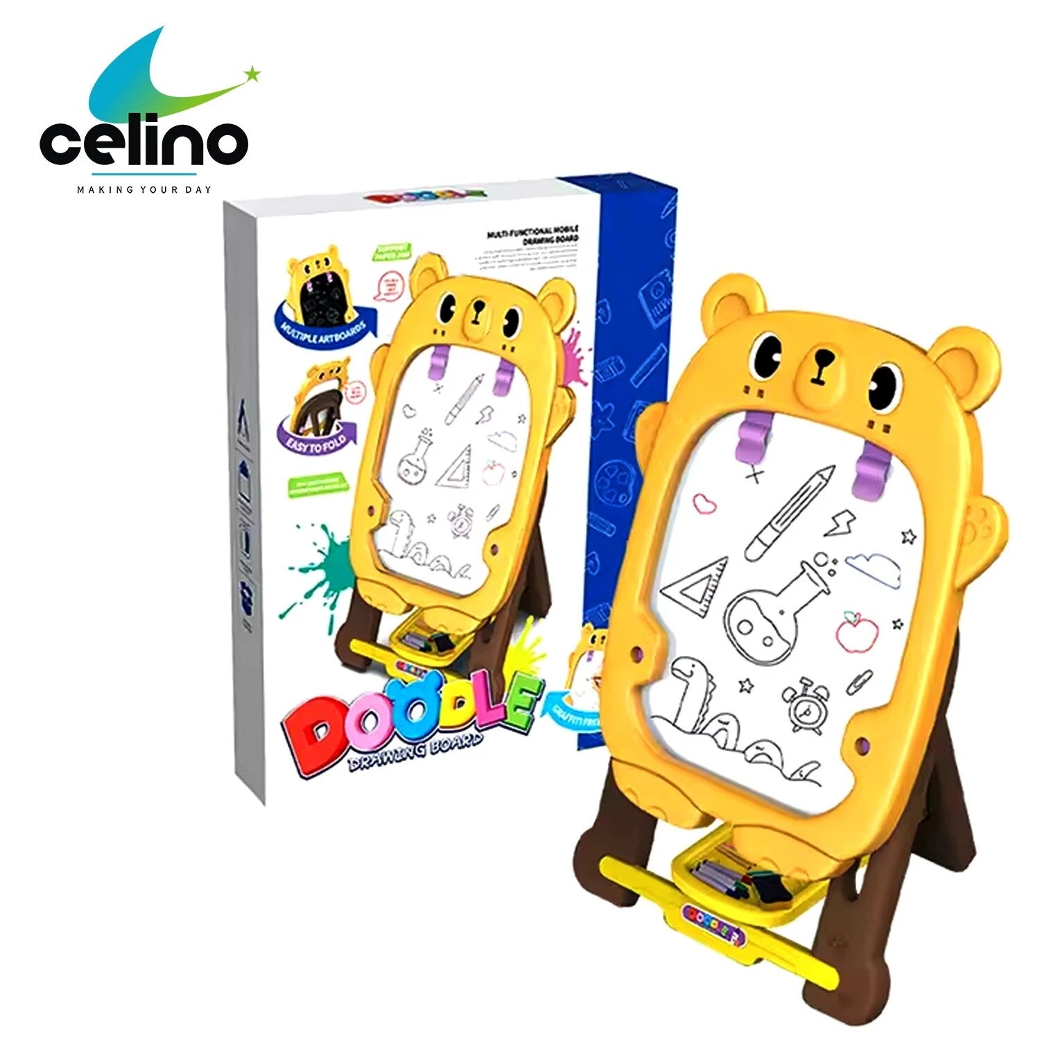 Kids Double Sided Easel Board | Writing, Drawing, Chalk & Doodle Standing Graffiti Art Board