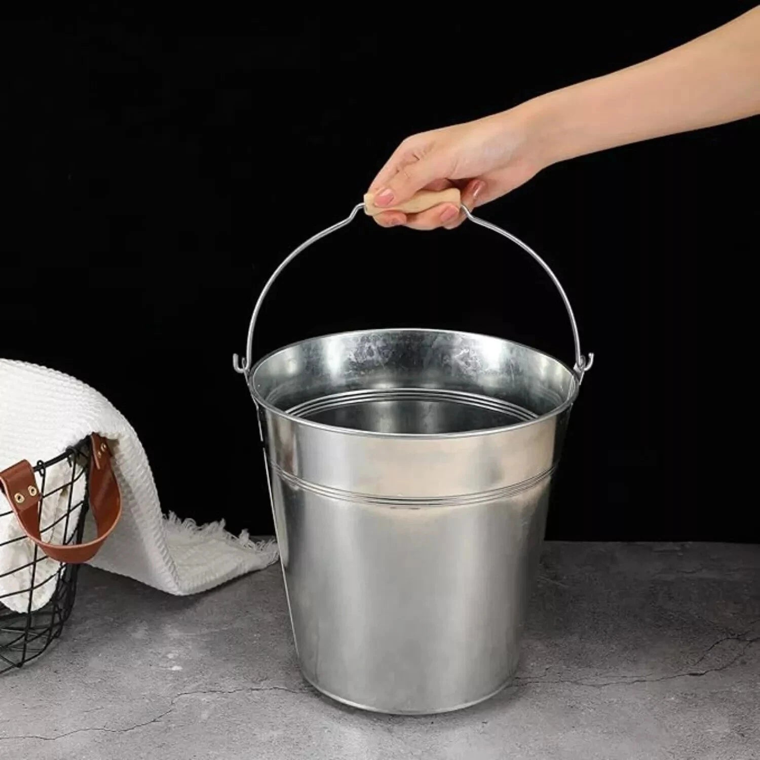 Traditional Metal Bucket With Handle Strong Galvanized Steel Heavy Duty Cleaning