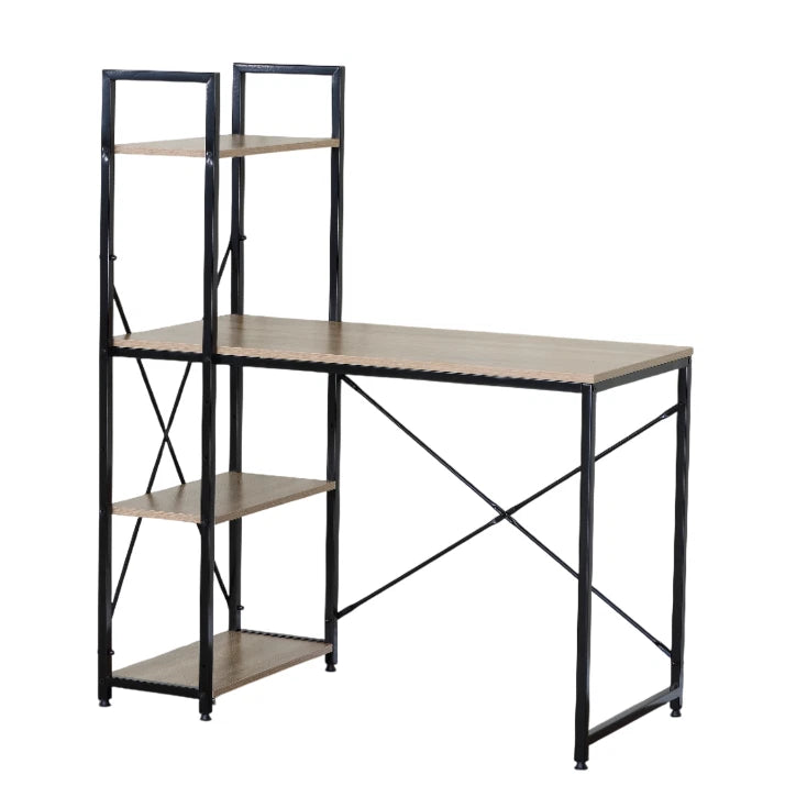 Computer Desk with 4-Tier Storage Shelves – Home Office Study Writing Workstation with Bookshelf Design