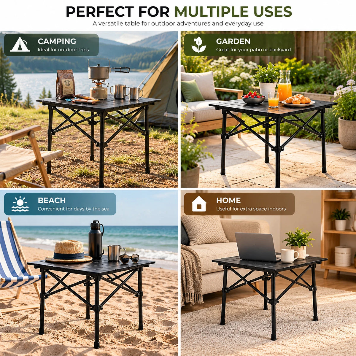 Folding Camping Table Square Roll Up Top Carbon Steel For Garden Picnic Outdoor