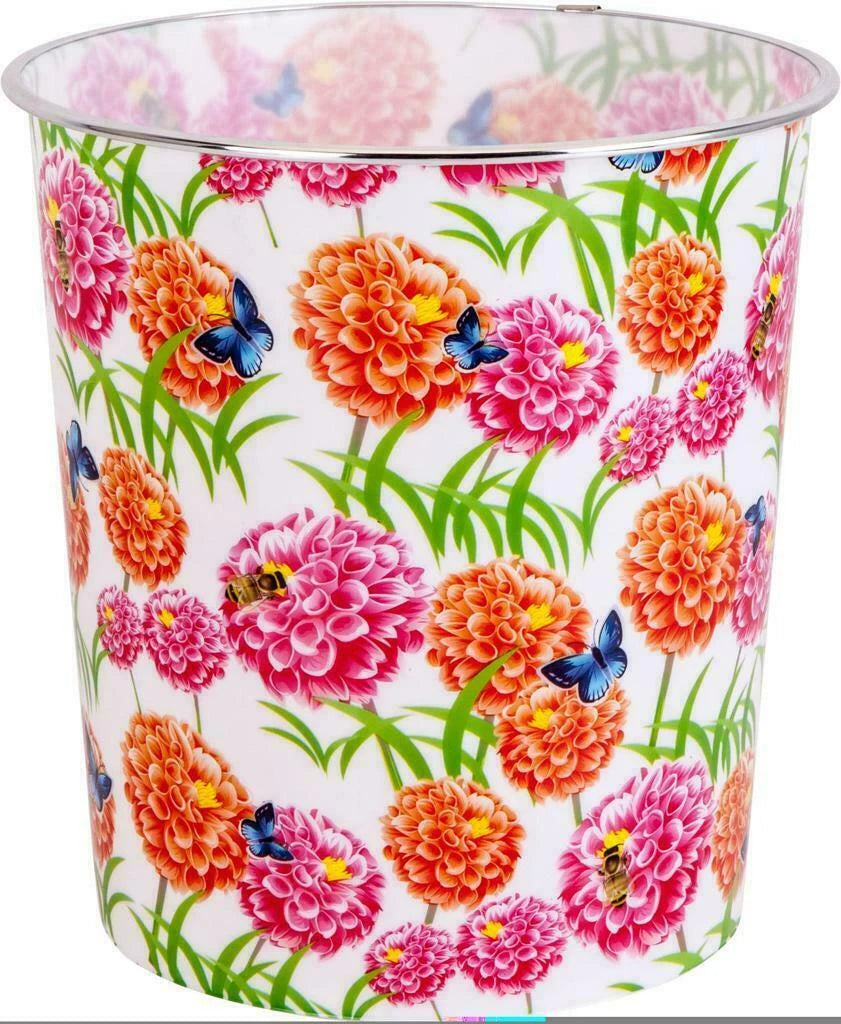 7.7L Waste Paper Dust Bin Rubbish Round Plastic Floral Office Bathroom Kitchen