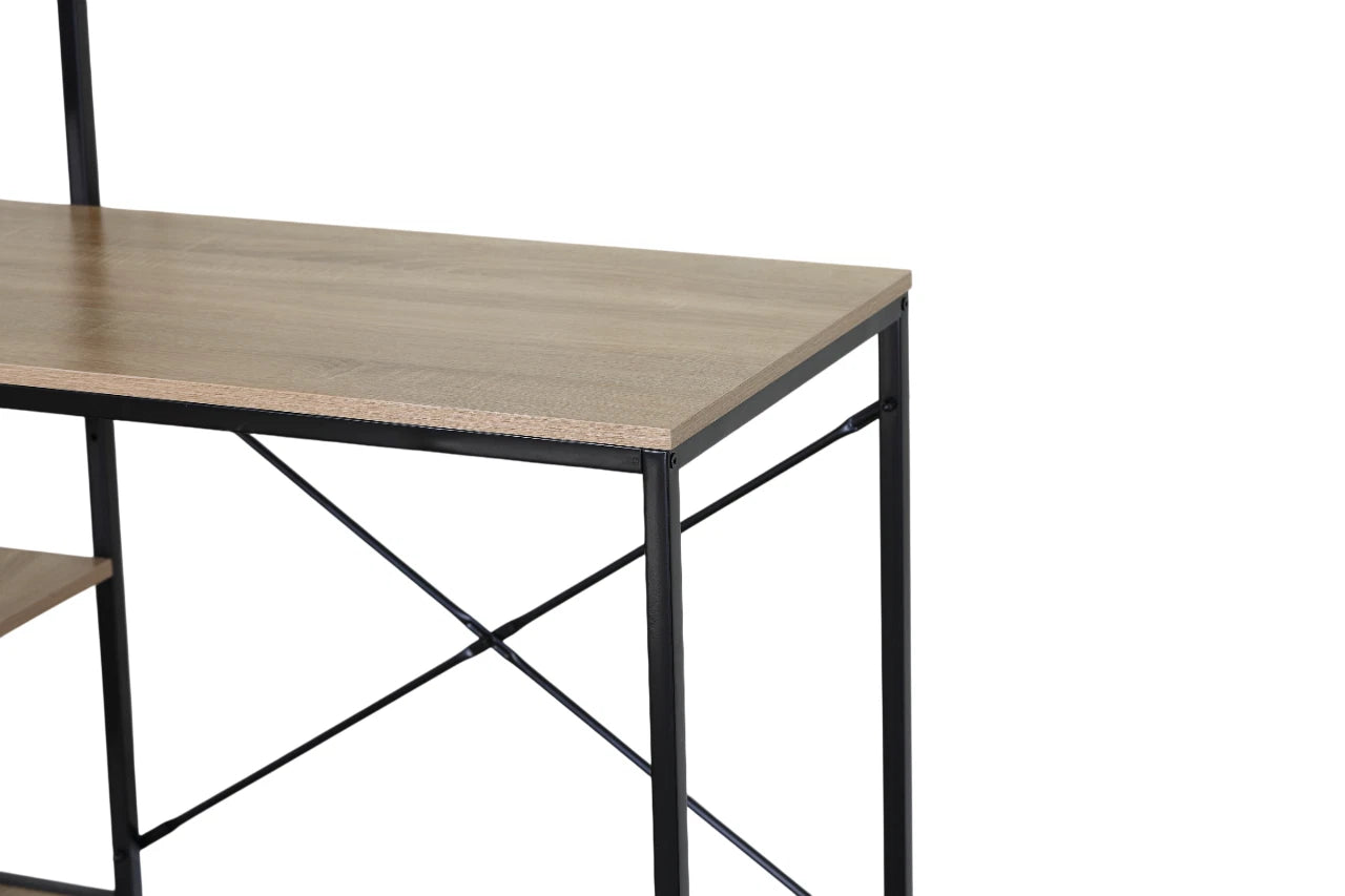 Computer Desk with 4-Tier Storage Shelves – Home Office Study Writing Workstation with Bookshelf Design
