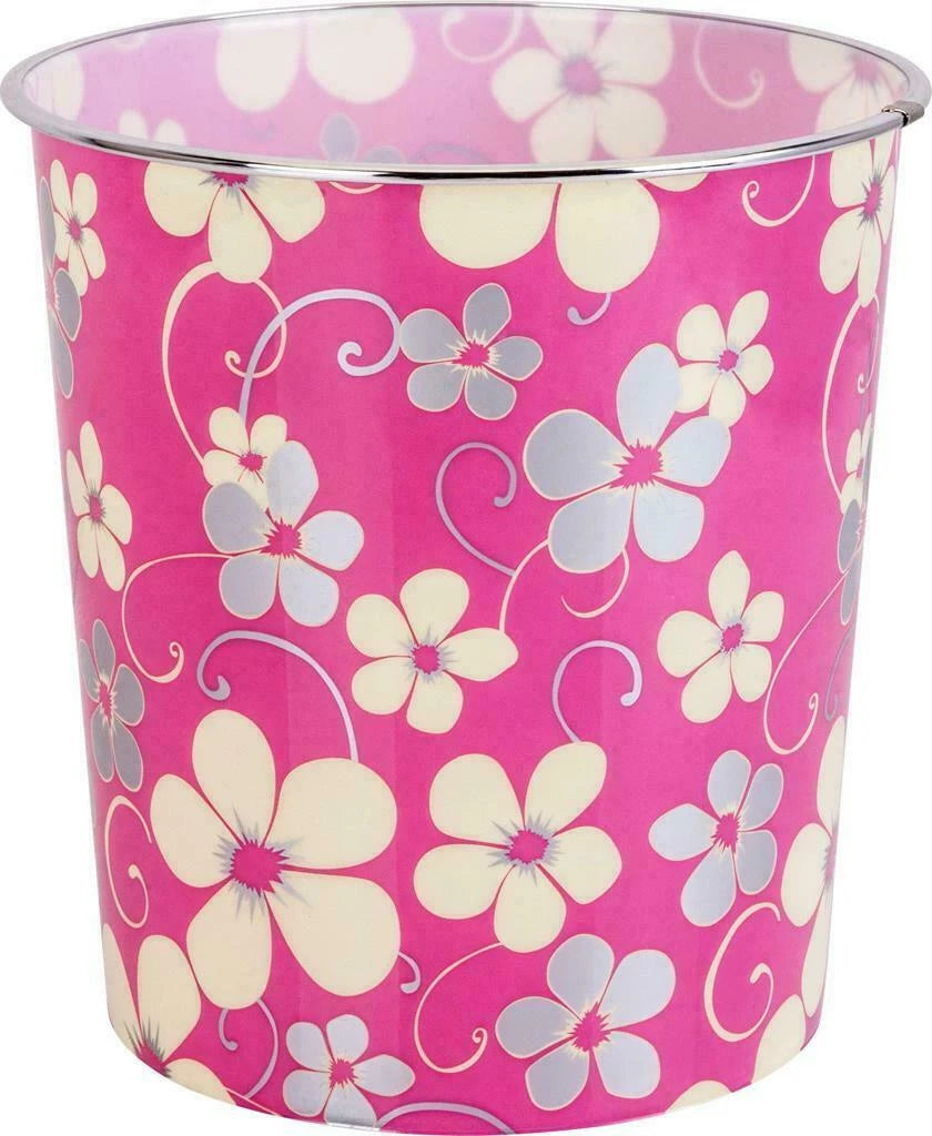 7.7L Waste Paper Dust Bin Rubbish Round Plastic Floral Office Bathroom Kitchen