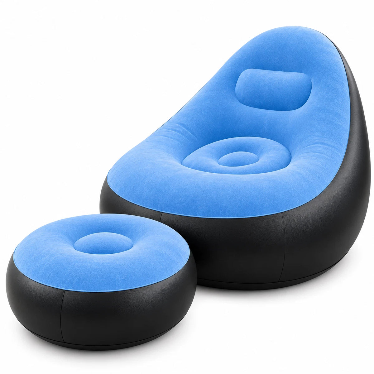 Inflatable Lounger Ottoman Couch With Foot Stool Air Blow Up Sofa Chair Camping