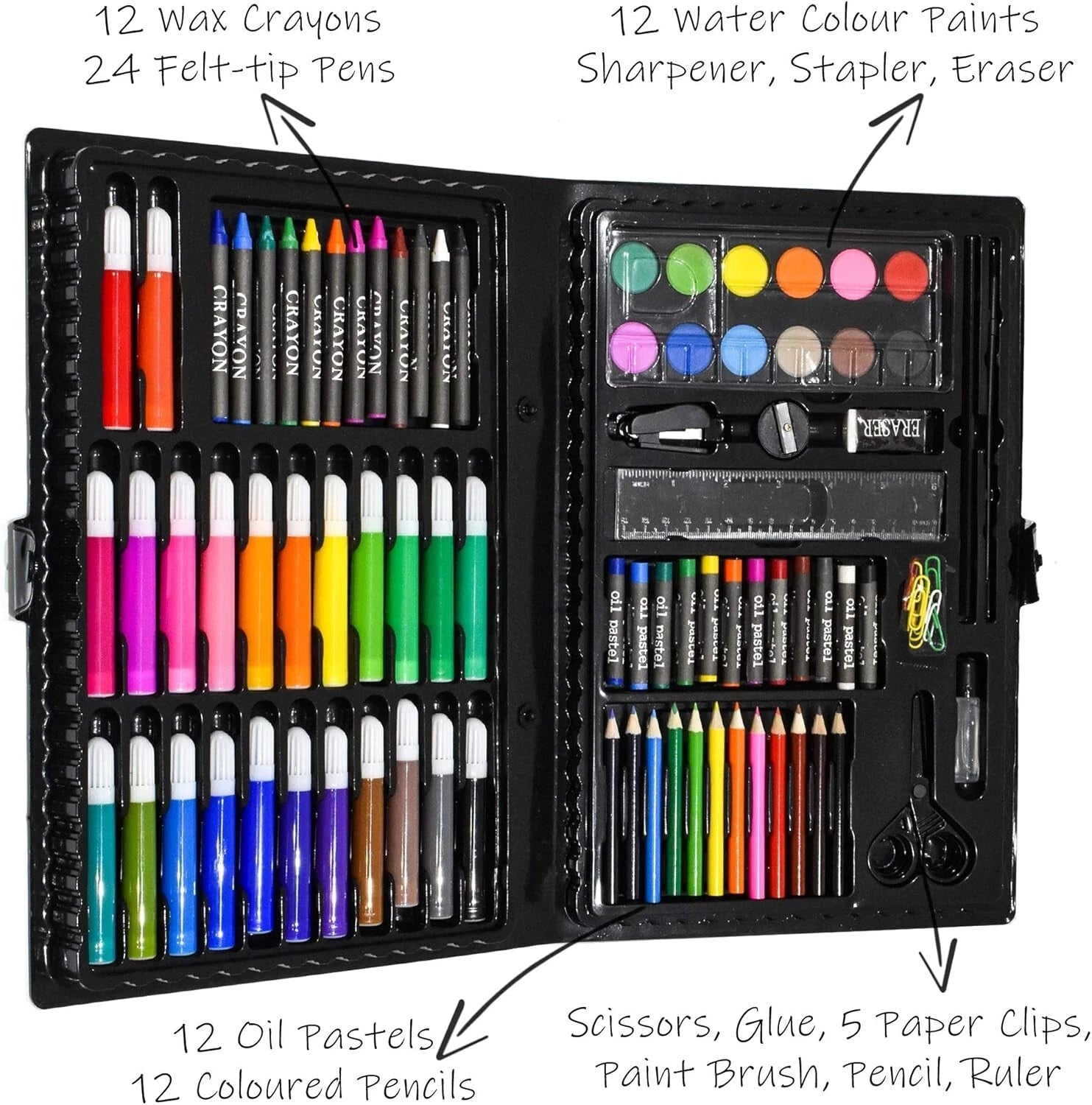86pcs Kids Craft and Art Set Colouring Kit with Crayons Water colour Paints Gift